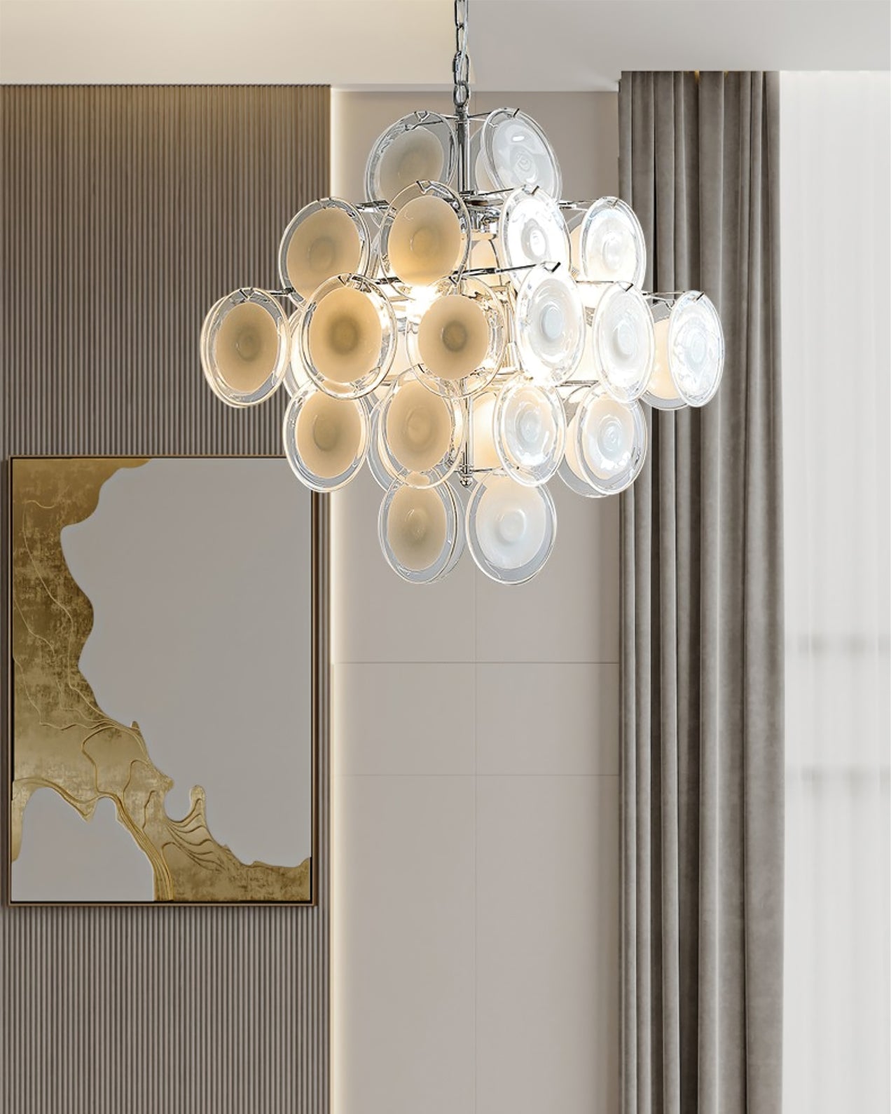 Aurora Chandelier White Murano Glass Discs Cluster