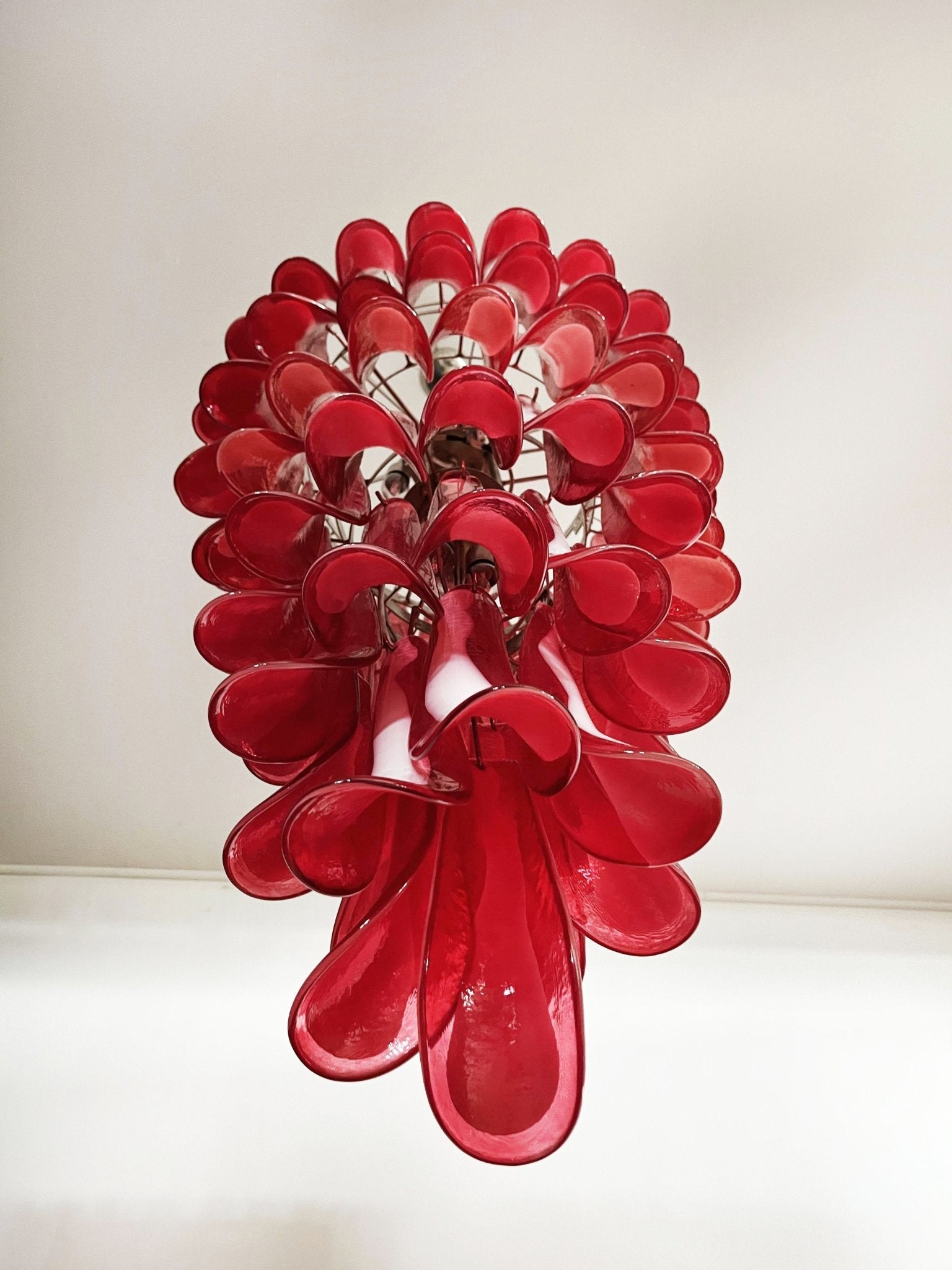 Aurora Chandelier Red White Murano Spiral Petals