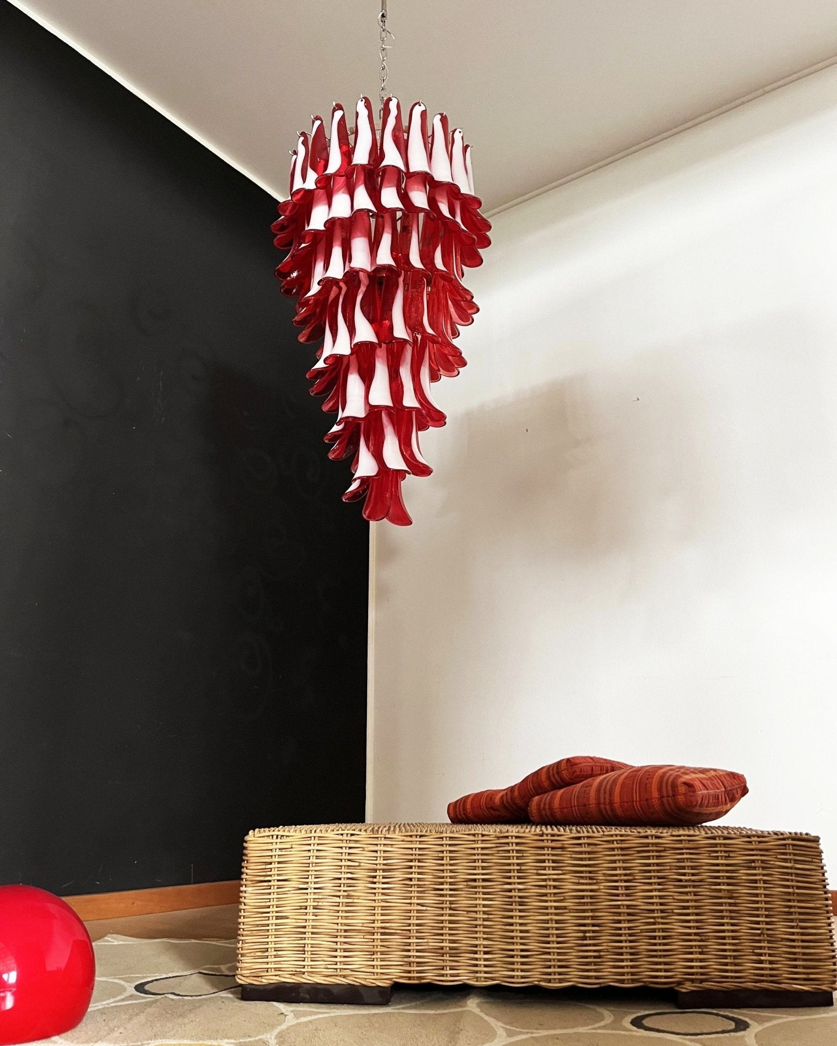 Aurora Chandelier Red White Murano Spiral Petals