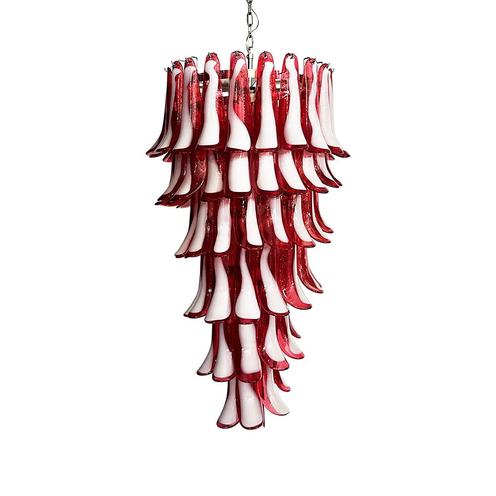 Aurora Chandelier Red White Murano Spiral Petals