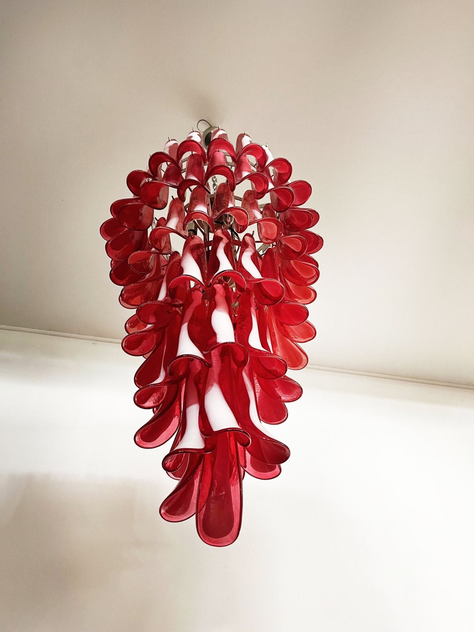 Aurora Chandelier Red White Murano Spiral Petals