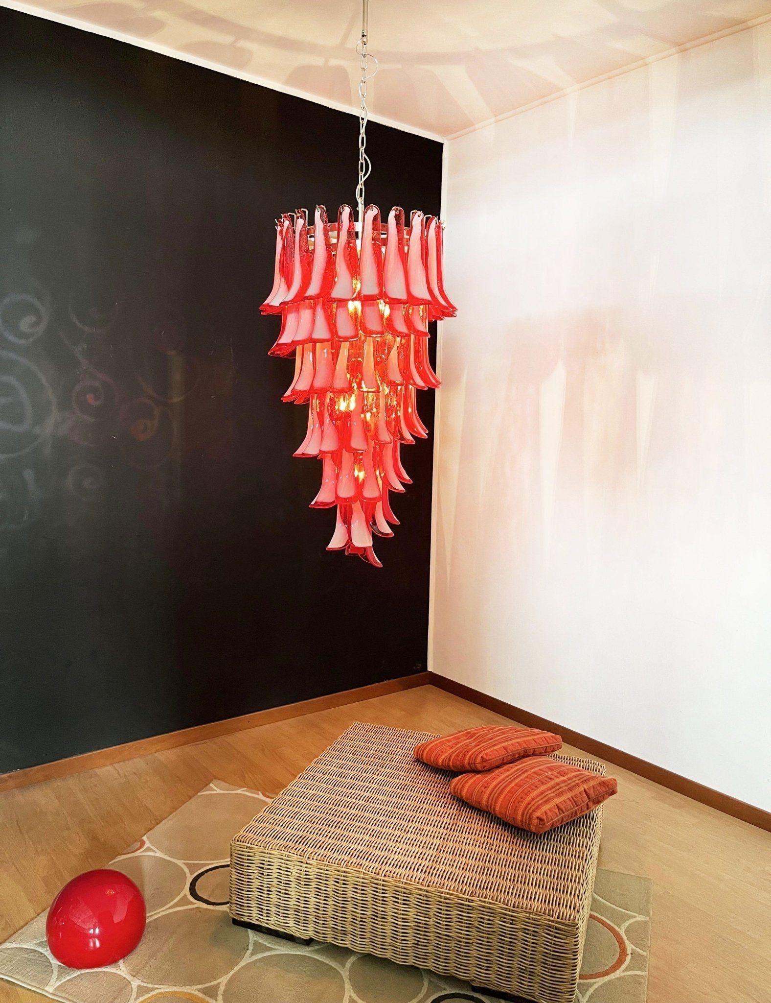 Aurora Chandelier Red White Murano Spiral Petals