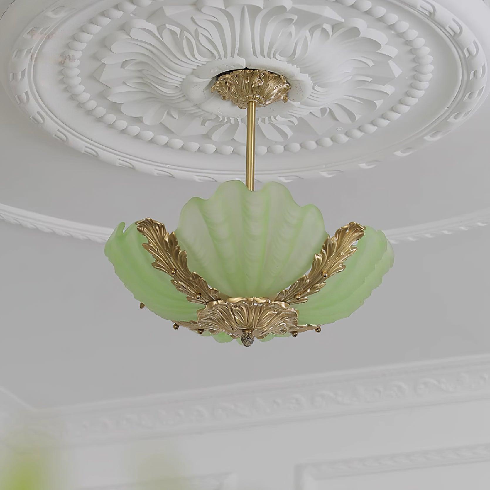 Pendant Lamp Pink Murano Shell with Brass Baroque