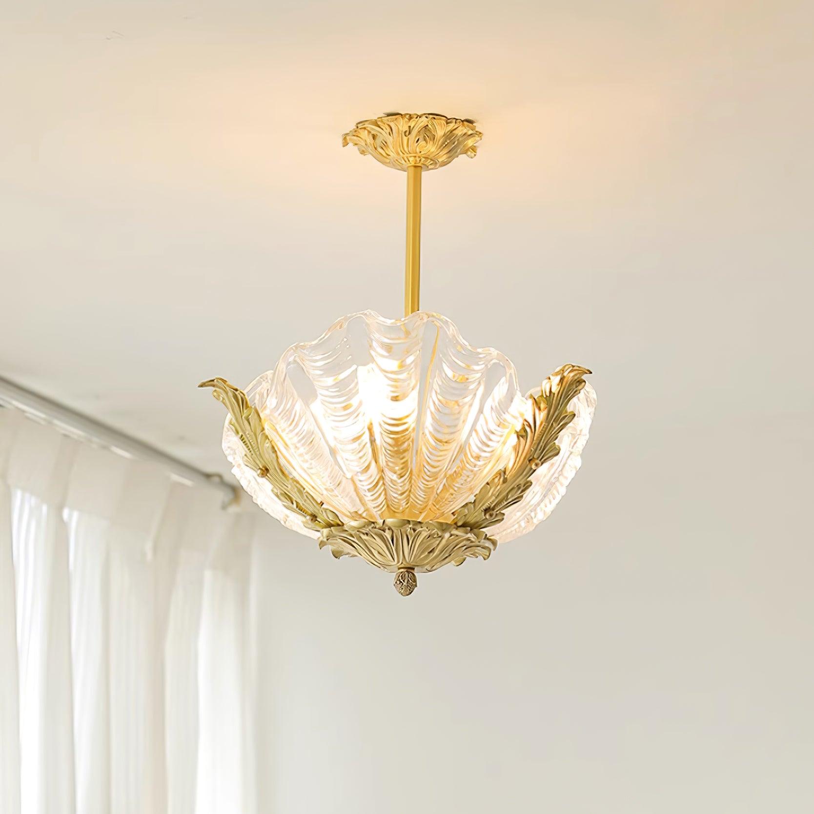 Pendant Lamp Pink Murano Shell with Brass Baroque