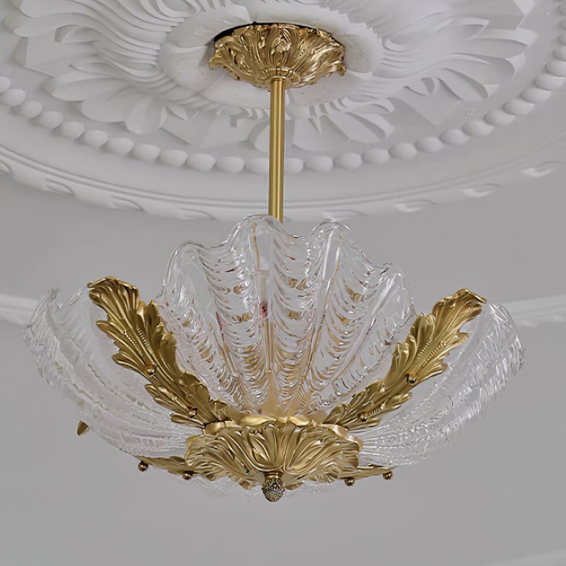 Pendant Lamp Pink Murano Shell with Brass Baroque