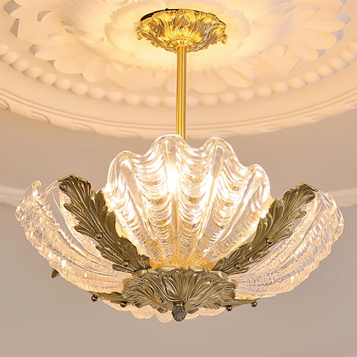 Pendant Lamp Pink Murano Shell with Brass Baroque