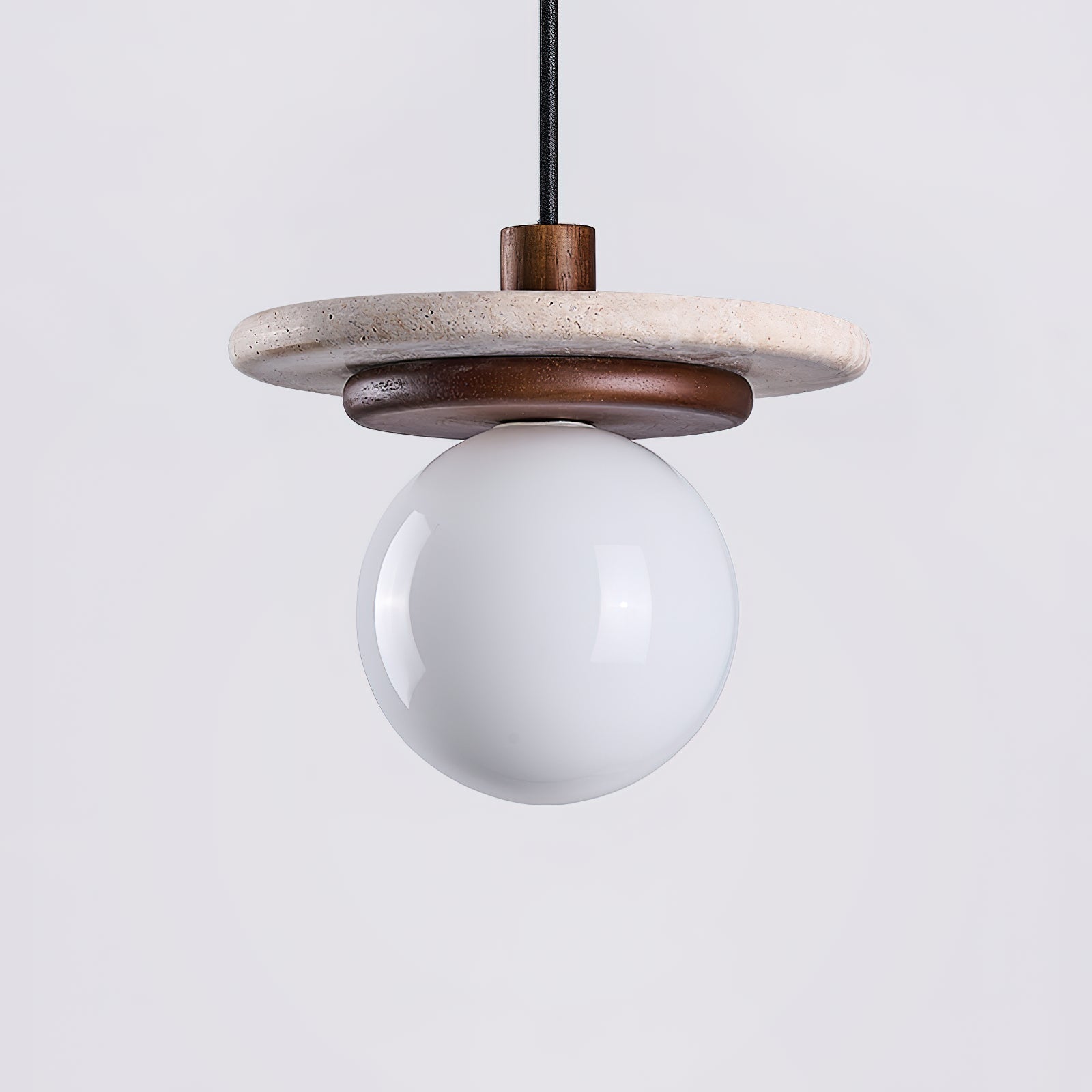 Pendant Lamp Glass Globe Travertine Disc Walnut Wood Natural - Neutralighting