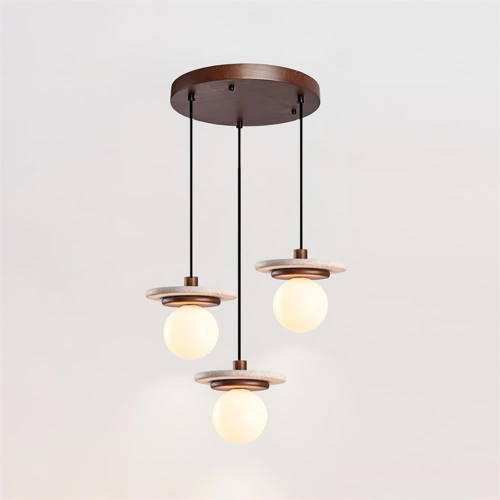 Pendant Lamp Glass Globe Travertine Disc Walnut Wood Natural - Neutralighting