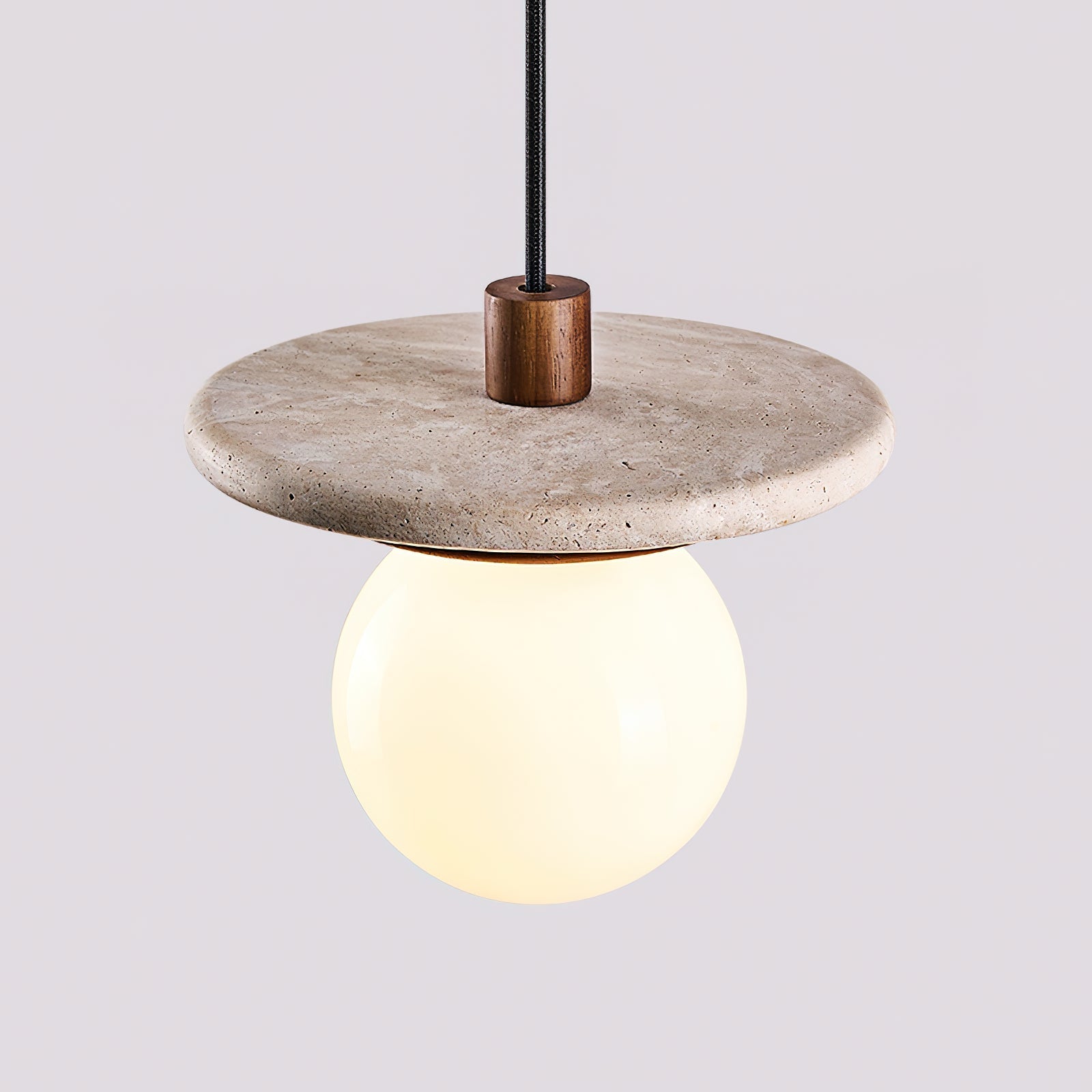 Pendant Lamp Glass Globe Travertine Disc Walnut Wood Natural - Neutralighting