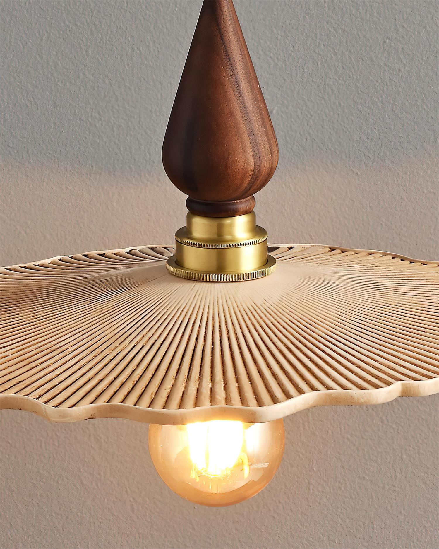 Vintage Mushroom Wooden & Brass Pendant Light - Neutralighting