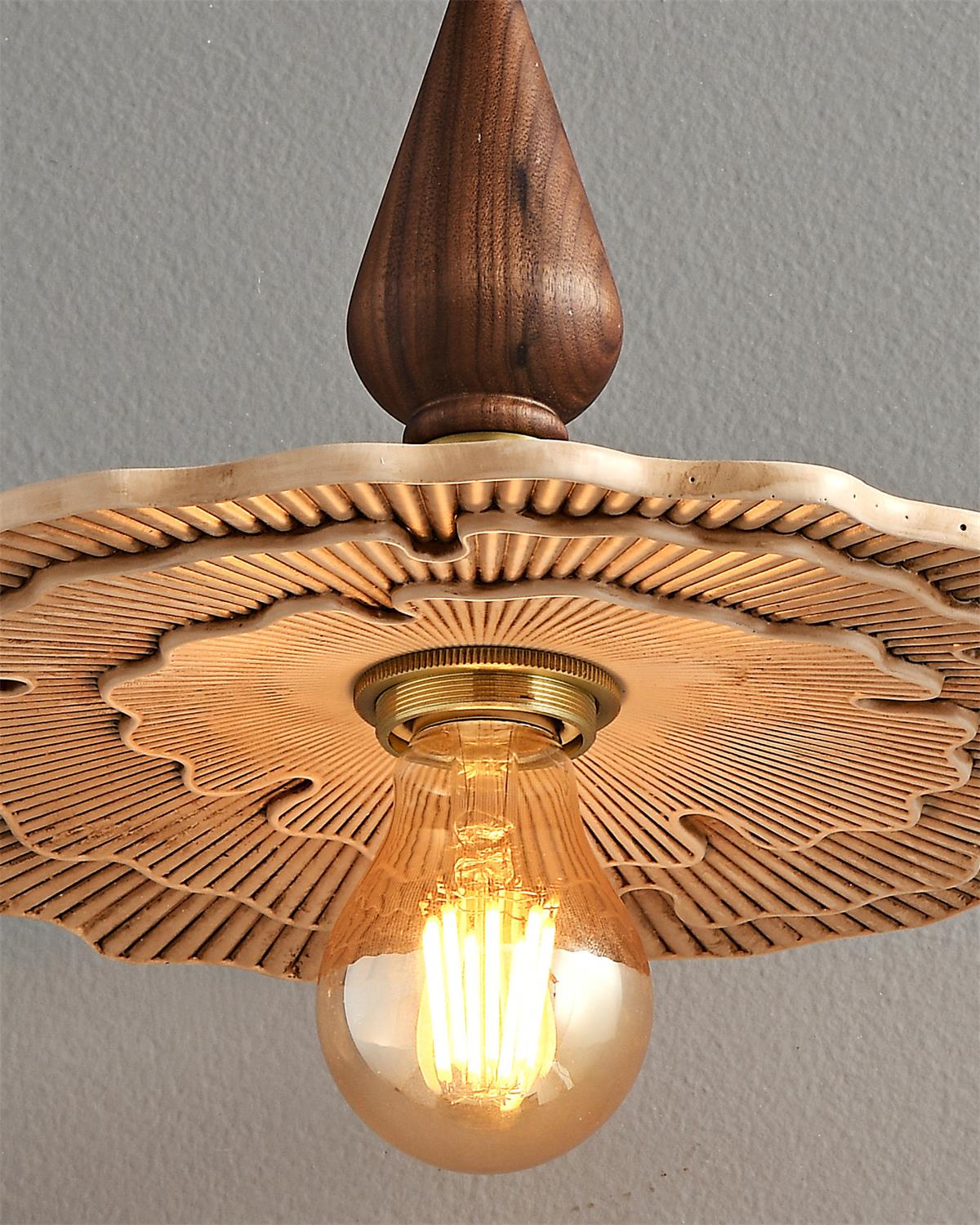 Vintage Mushroom Wooden & Brass Pendant Light - Neutralighting