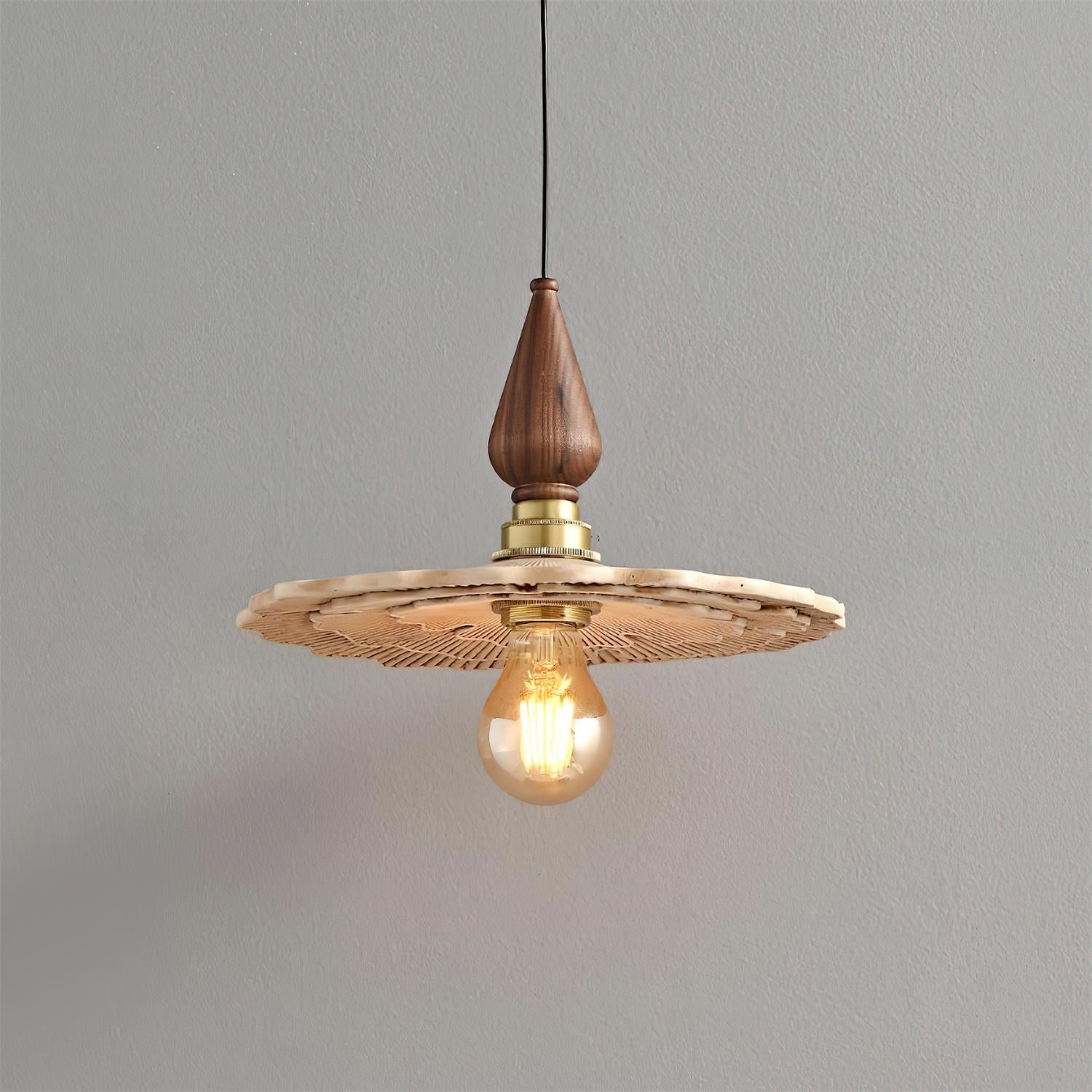 Vintage Mushroom Wooden & Brass Pendant Light - Neutralighting