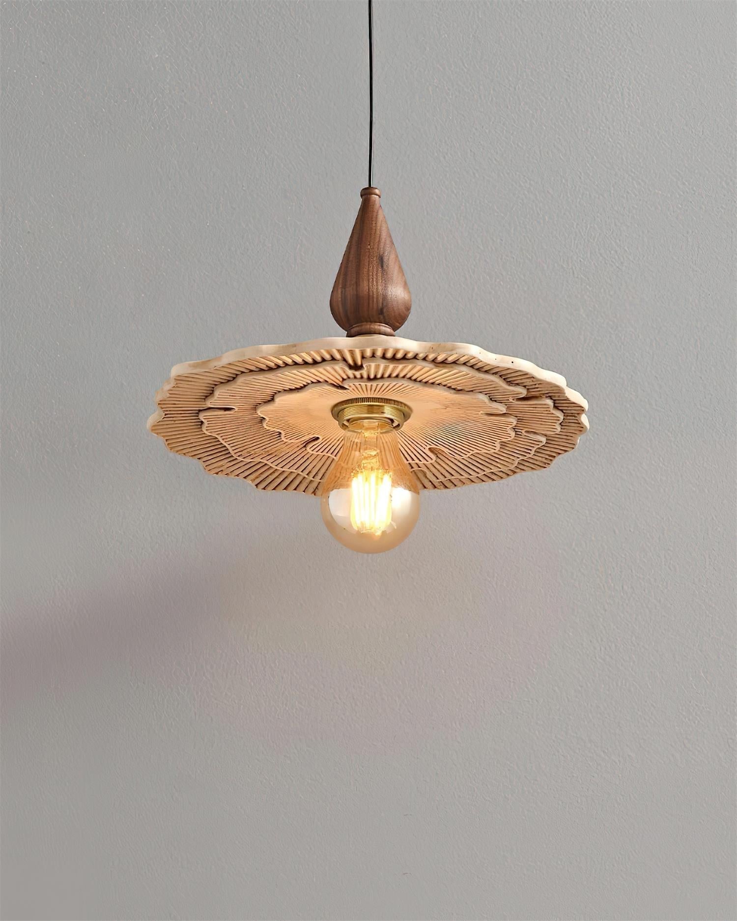 Vintage Mushroom Wooden & Brass Pendant Light - Neutralighting