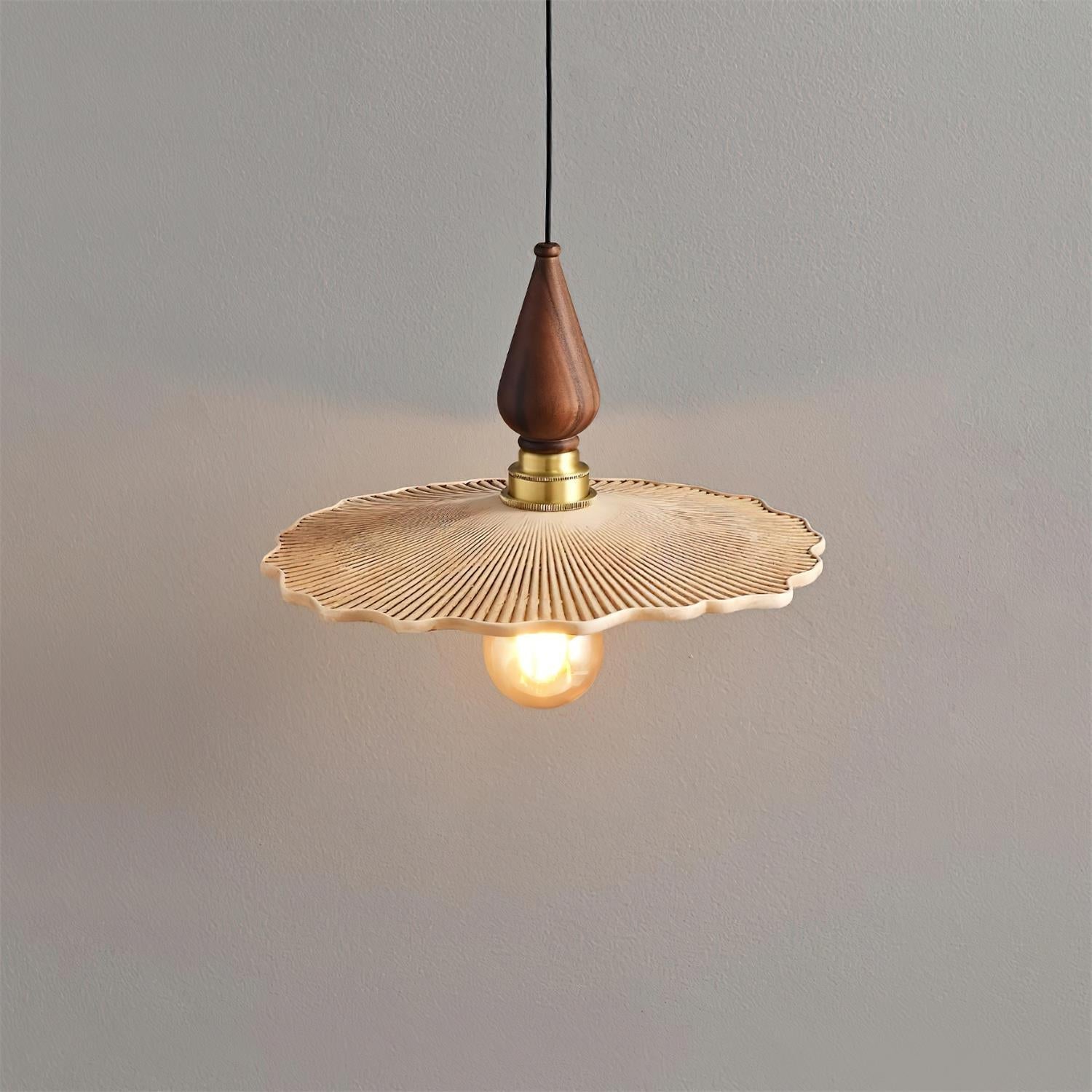 Vintage Mushroom Wooden & Brass Pendant Light - Neutralighting