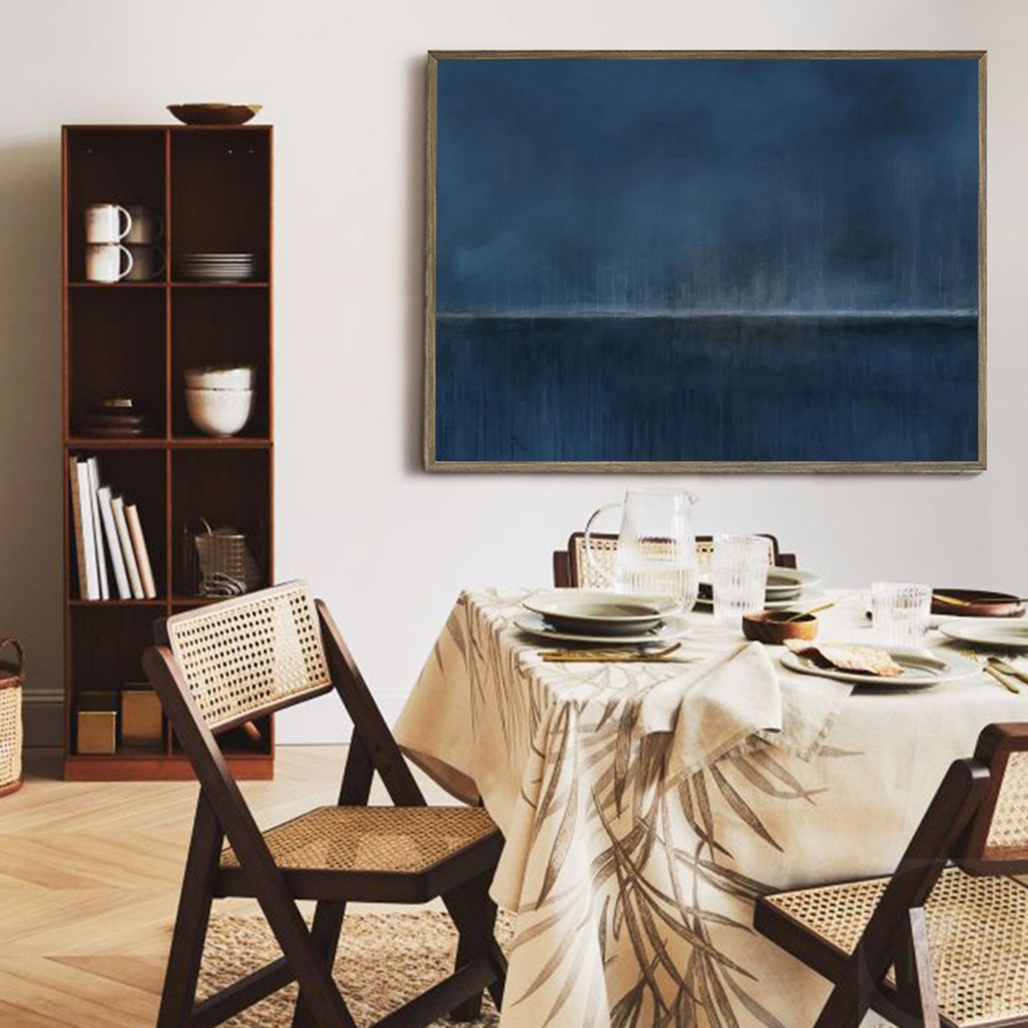Wall Art Dark Blue Horizon Seascape Minimalist Textured Canvas Living Room | Neutralighting