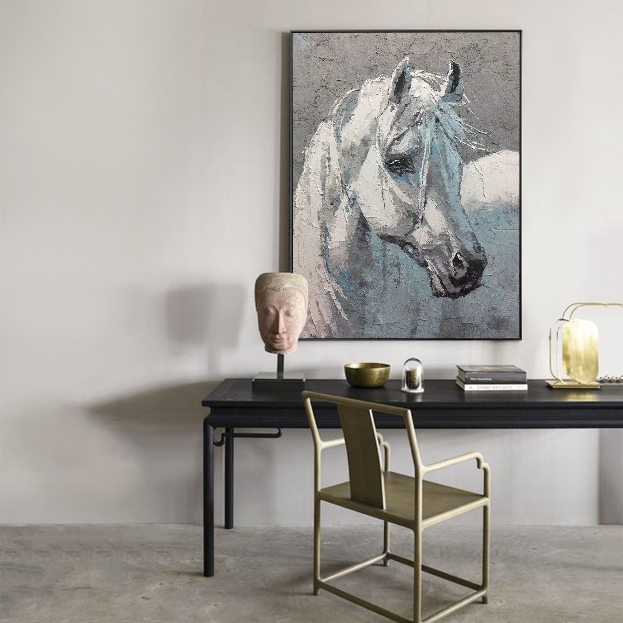 Textured Equine Portrait Animal Unstretched Linen Canvas Wall Art