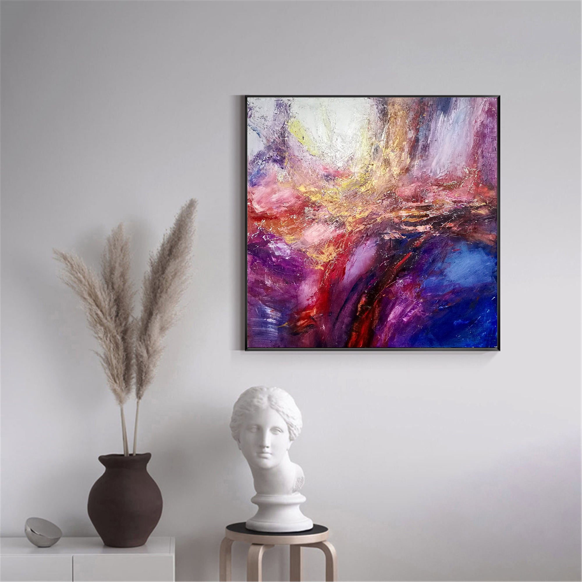 Purple‑Pink‑Gold Square Abstract Swirling Thick Impasto‑Texture Artwork