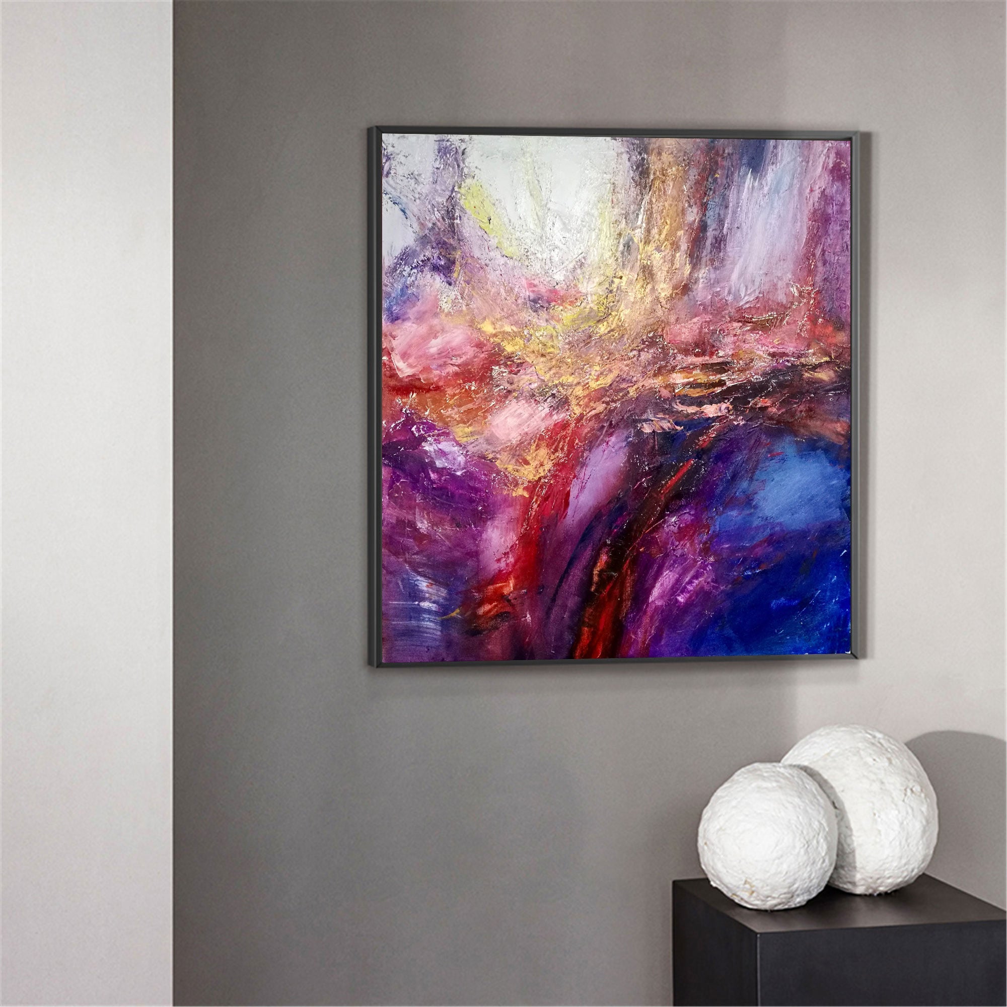 Purple‑Pink‑Gold Square Abstract Swirling Thick Impasto‑Texture Artwork
