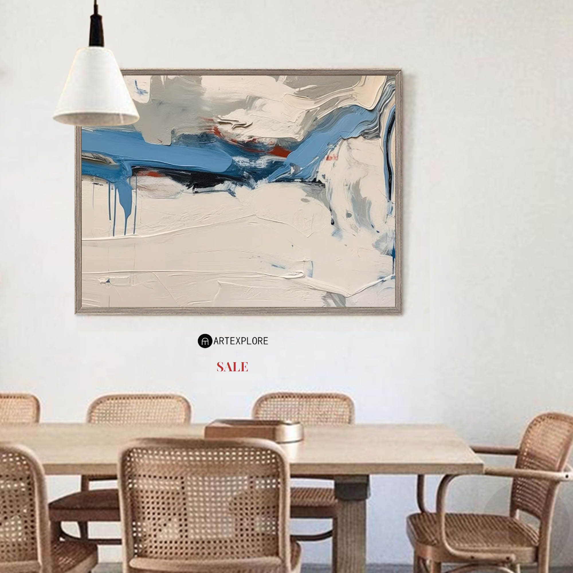 Cool Blue Cream Abstract Vista Canvas Wall Art