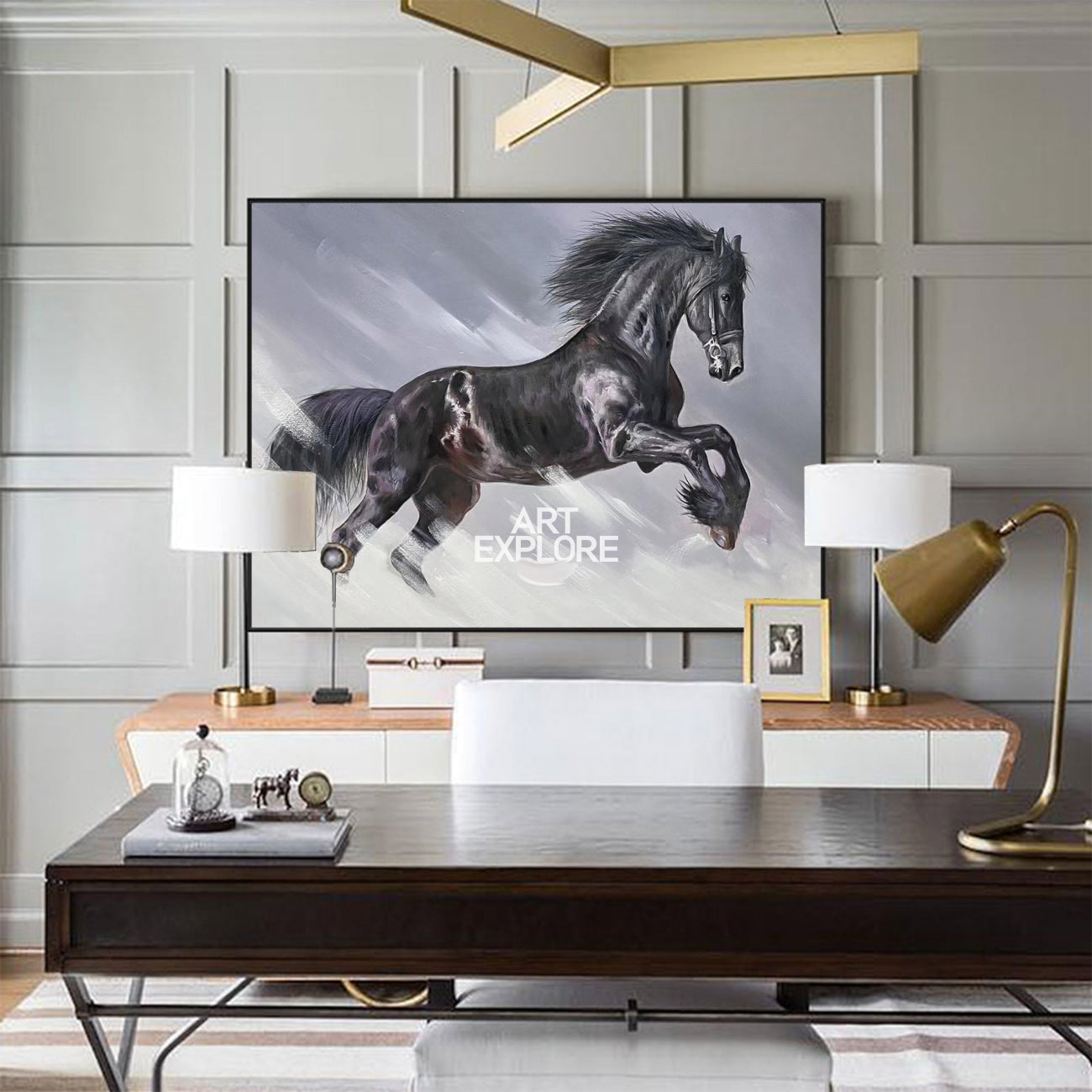 Dynamic Galloping Equine Animal Unstretched Linen Canvas Wall Art