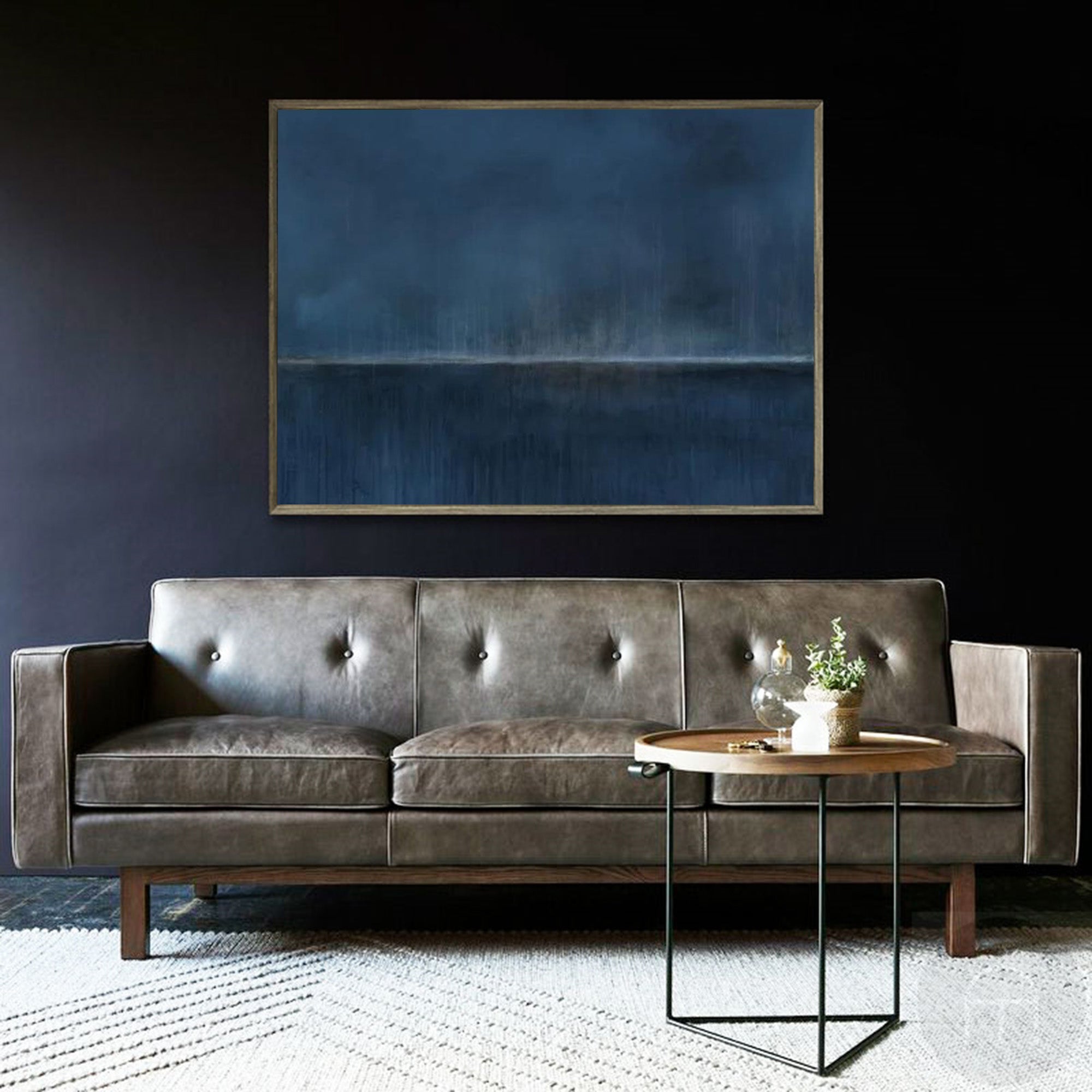 Wall Art Dark Blue Horizon Seascape Minimalist Textured Canvas Living Room | Neutralighting