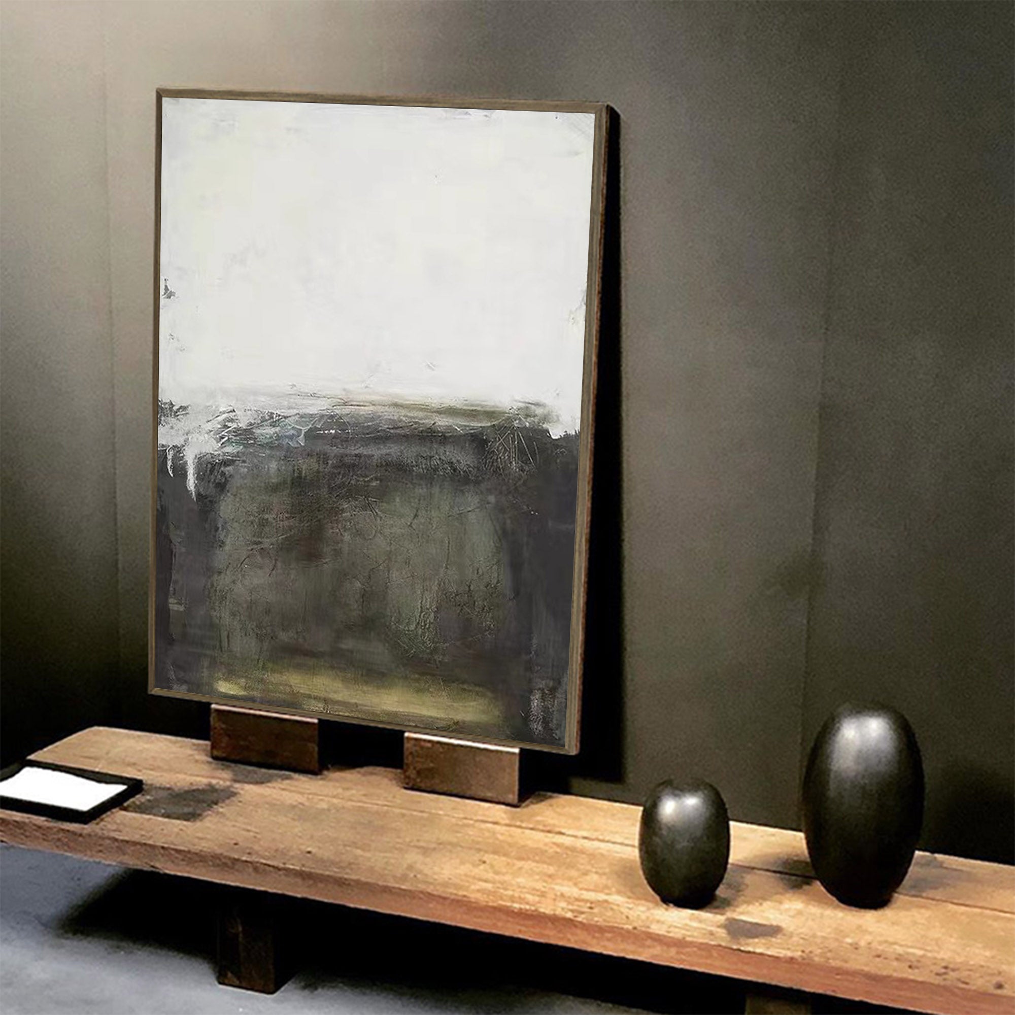 Green Abstract Minimalist Retro Oil Painting