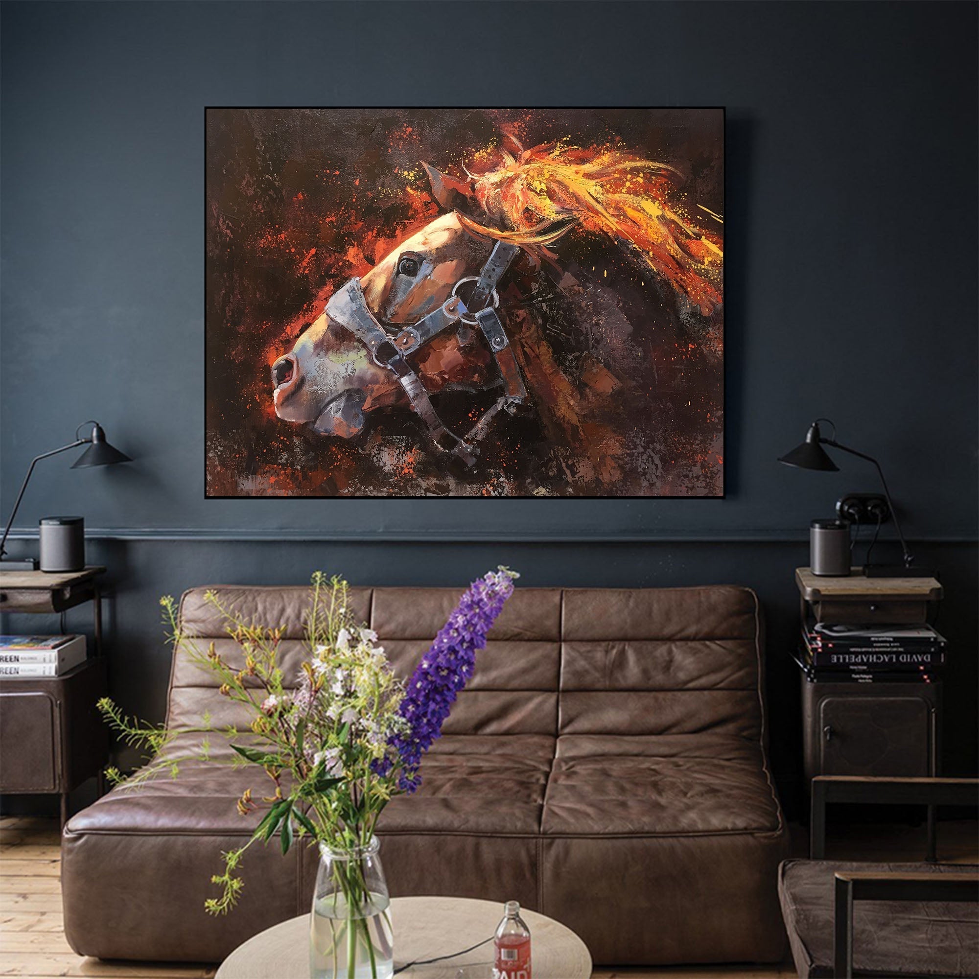 Fiery‑Toned Horse Head Portrait Unstretched Linen Canvas Wall Art