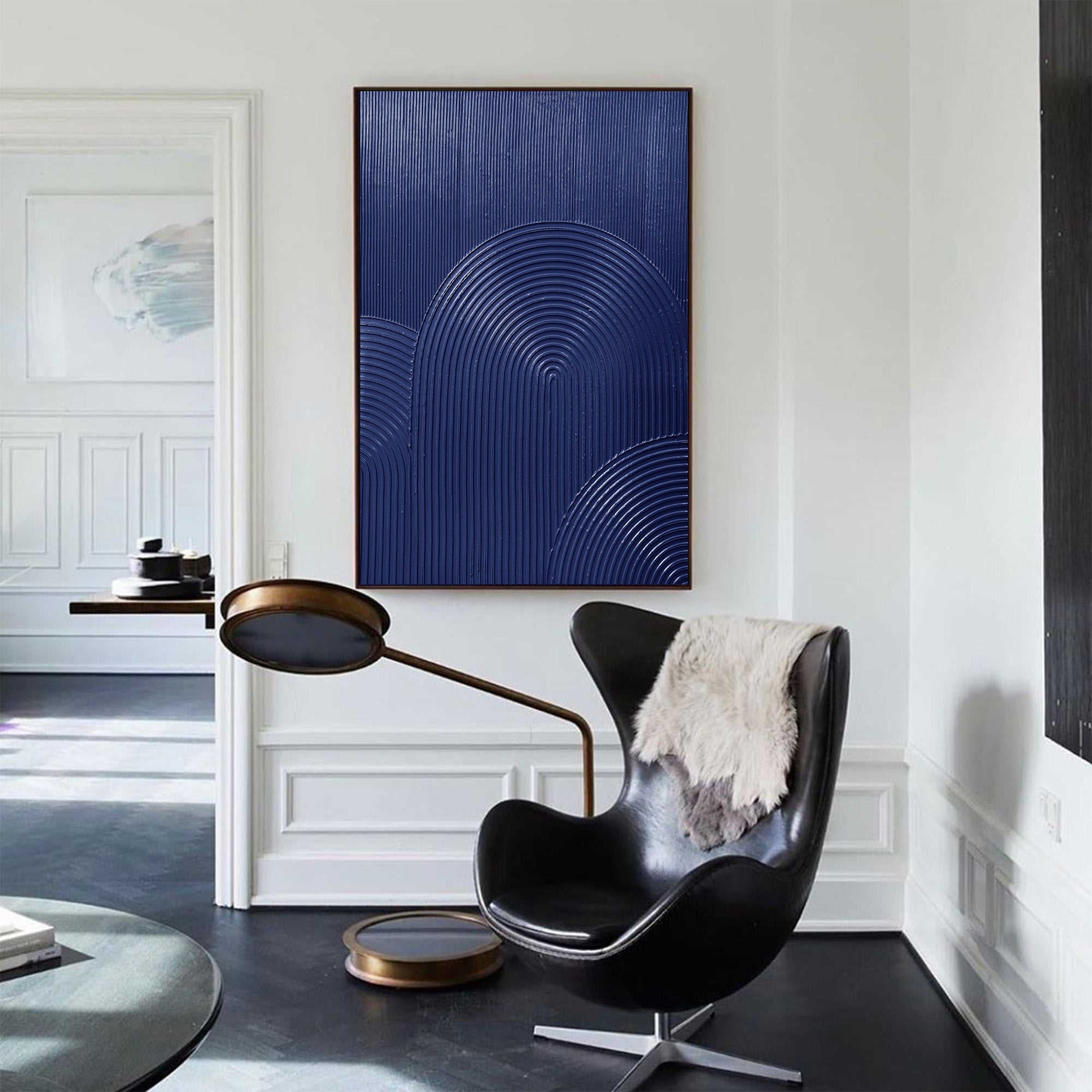 Wall Art Navy Blue Arched Lines Geometric Minimalist Texture Living Room | Neutralighting