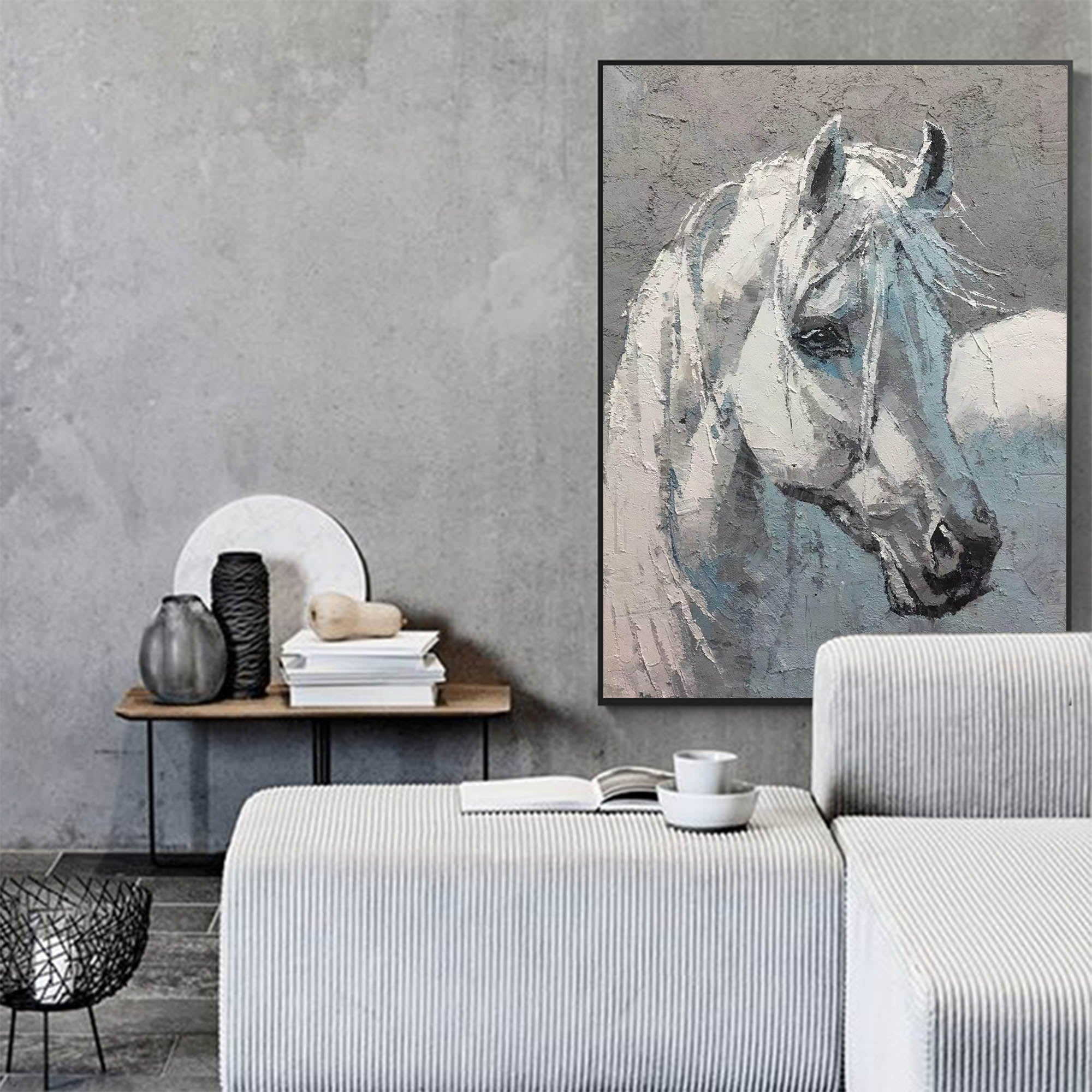 Textured Equine Portrait Animal Unstretched Linen Canvas Wall Art