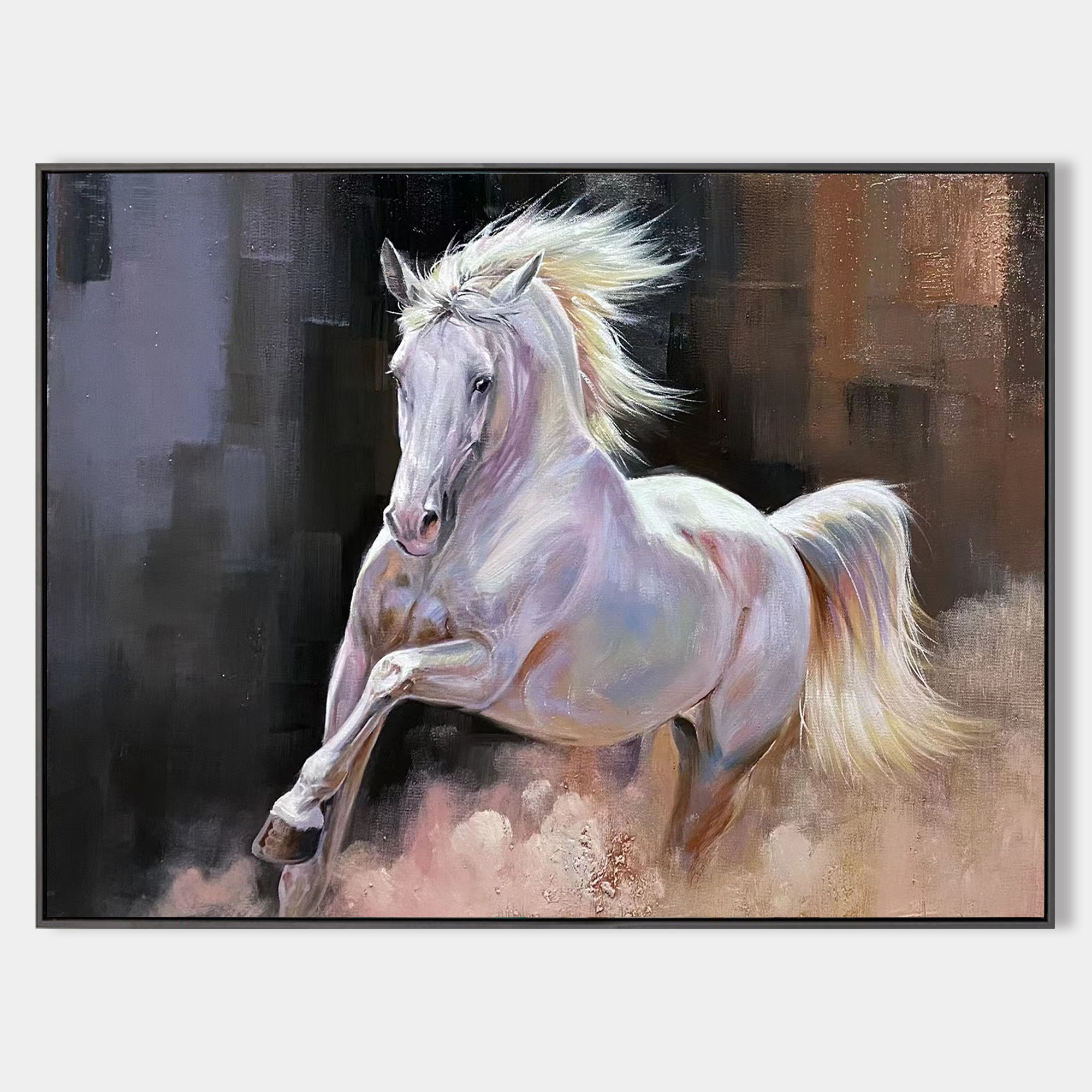 Textured Galloping Equine Animal Unstretched Linen Canvas Wall Art