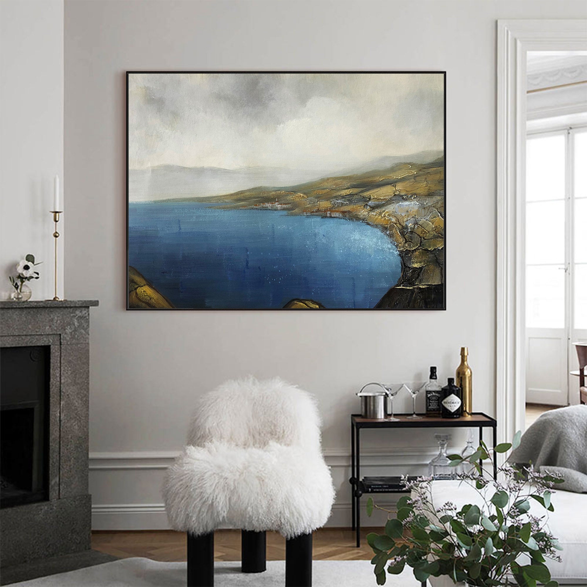Vintage Seascape Landscape Abstract Unstretched Linen Canvas Wall Art