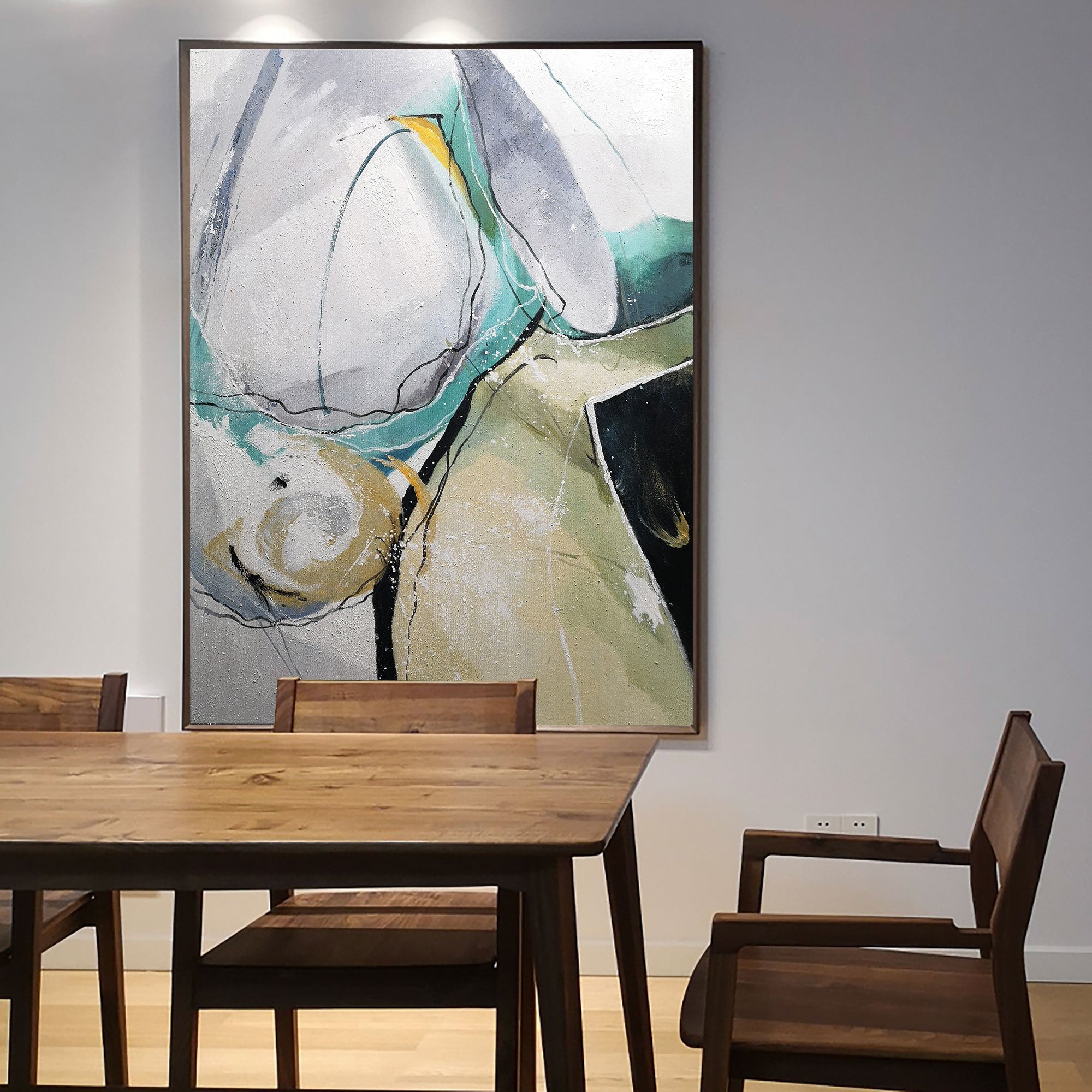 Green‑Grey‑Beige Geometric Abstract Sharp‑Shape Muted‑Tone Artwork