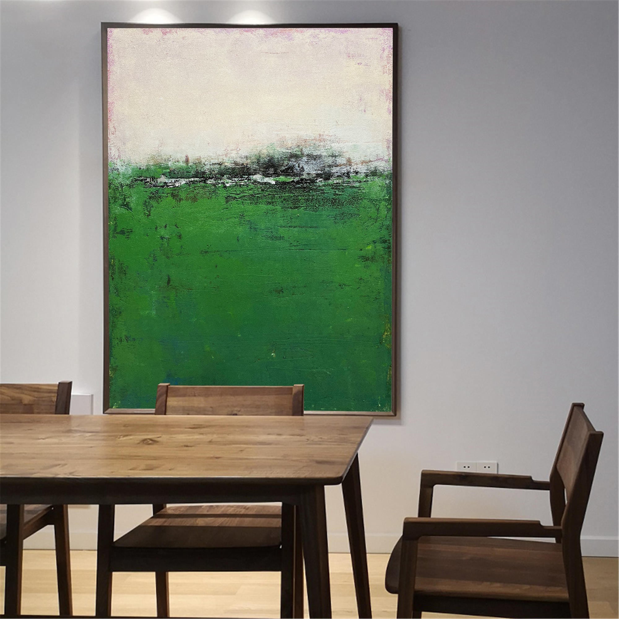 Minimalist Green White Abstract Landscape Oil Painting