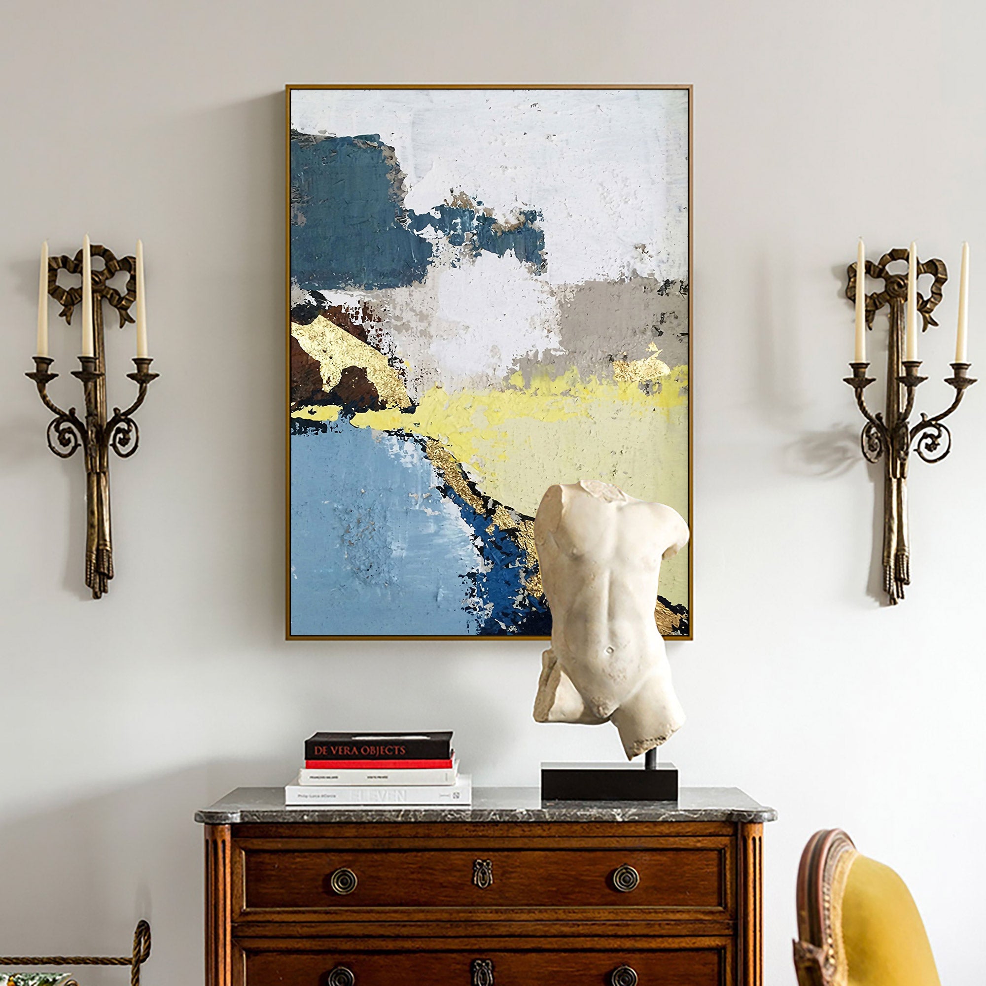 Blue Yellow Geometric Abstract Canvas Wall Art
