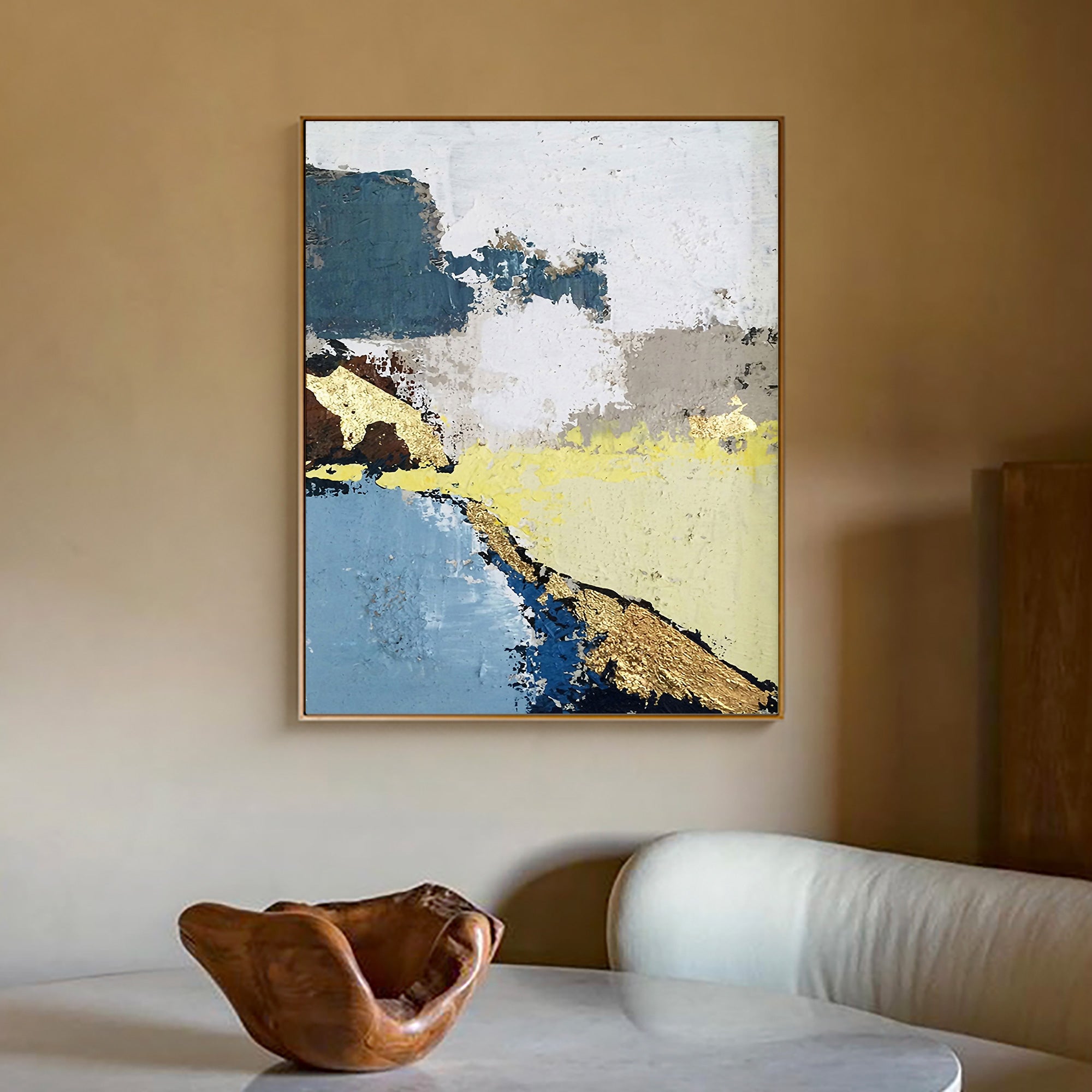 Blue Yellow Geometric Abstract Canvas Wall Art