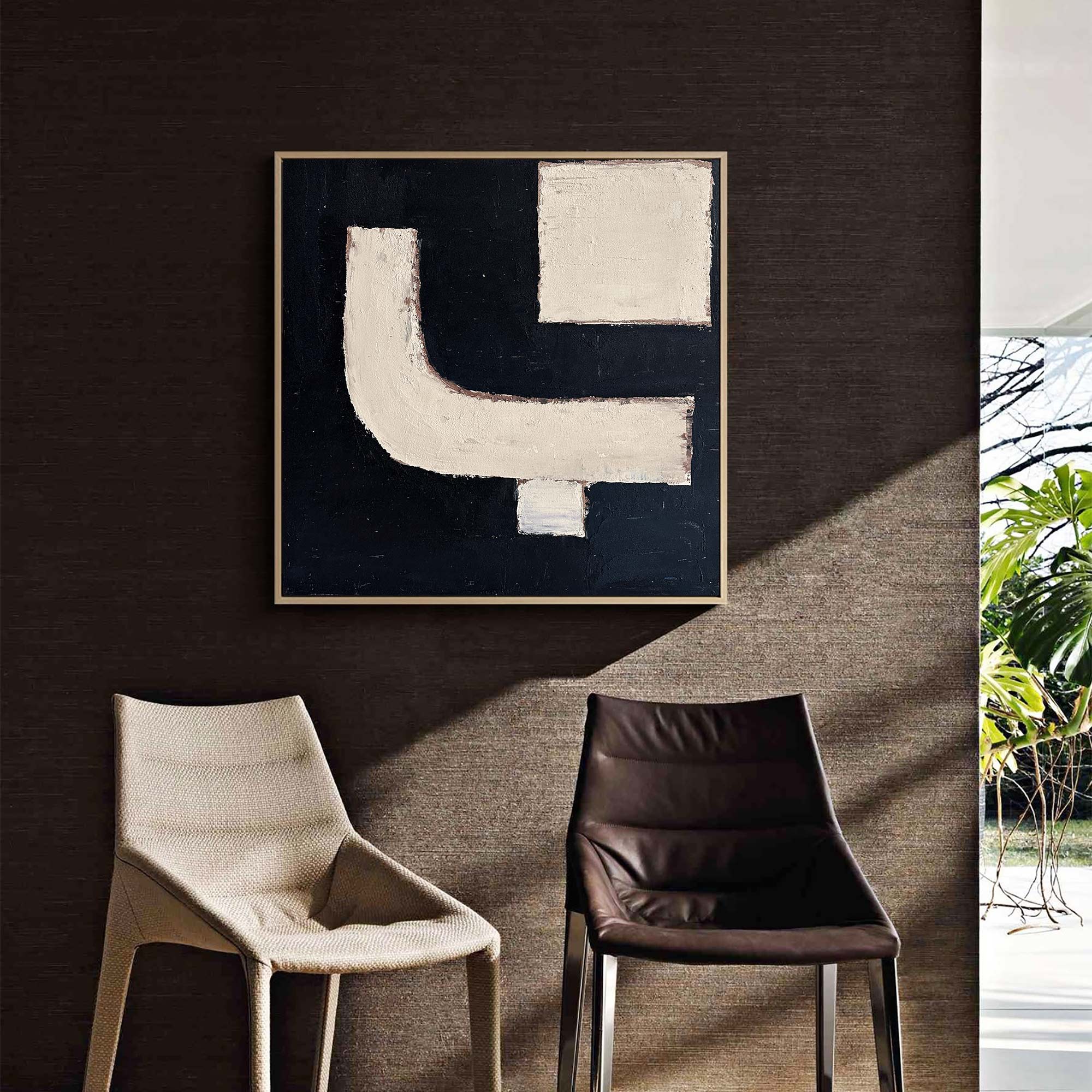 Black‑Cream Square Geometric‑Block Impasto‑Textured Artwork