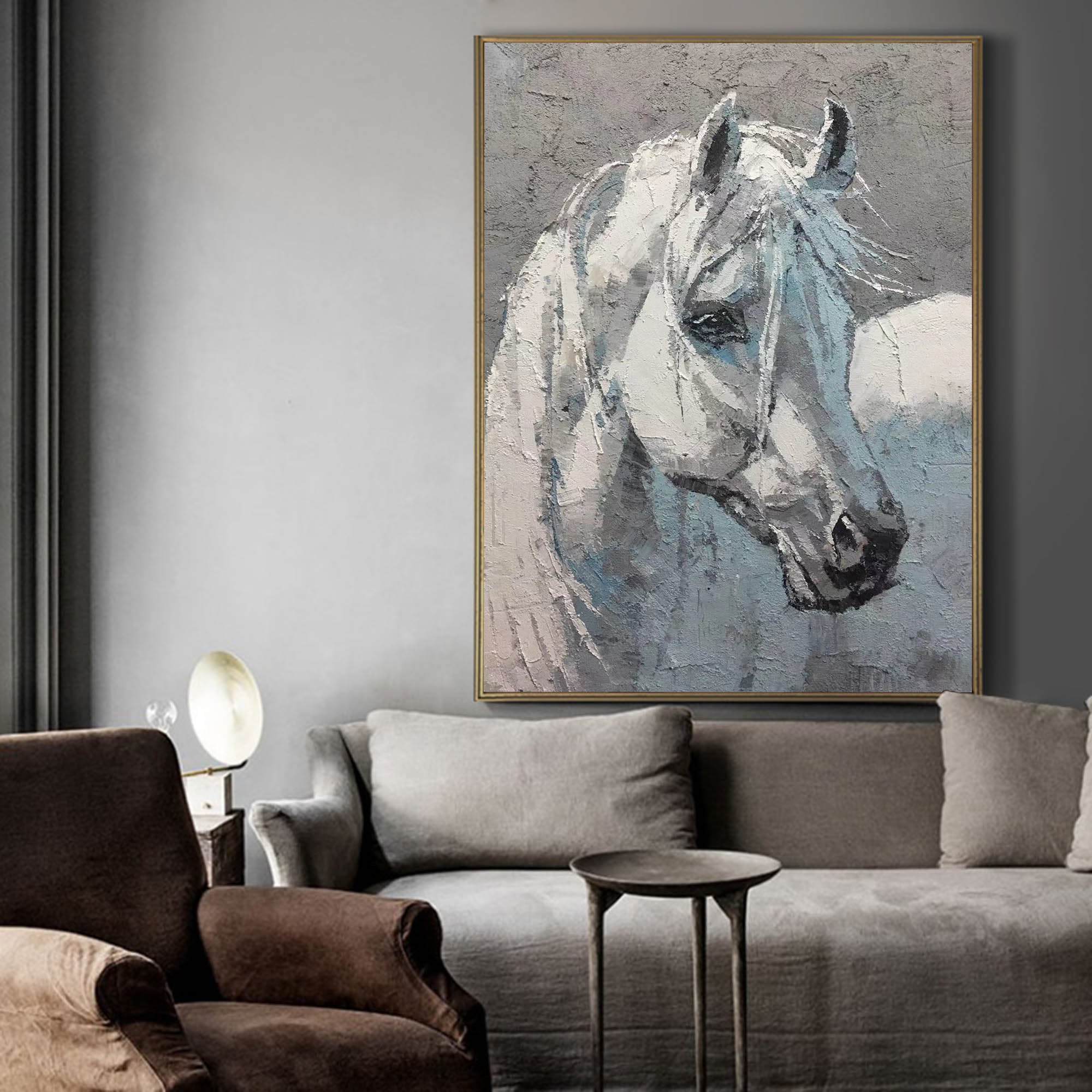 Textured Equine Portrait Animal Unstretched Linen Canvas Wall Art