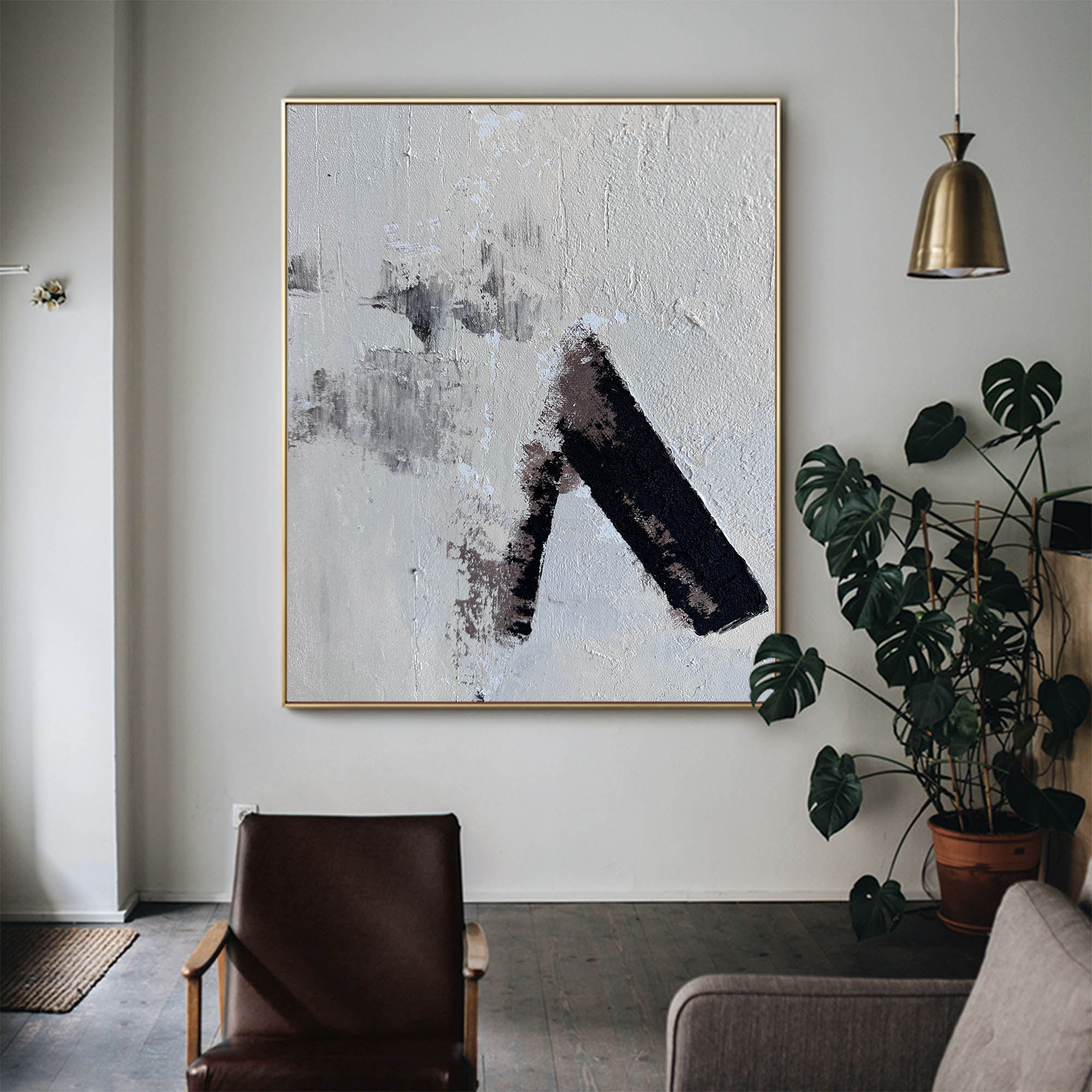 Abstract Black and Beige Textured Painting