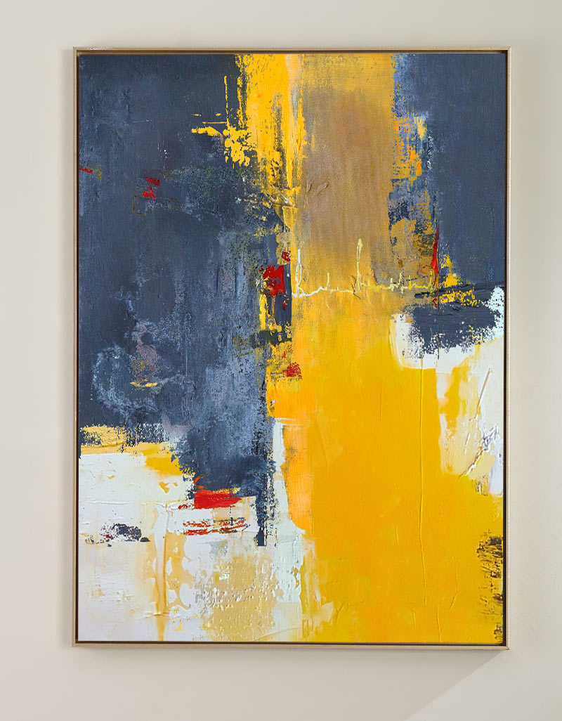 Bold Yellow‑Grey Abstract Vertical Canvas Art