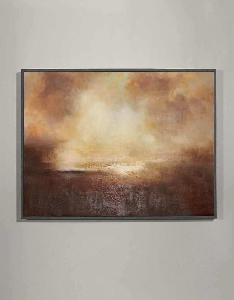 Brown‑Amber Horizontal Golden‑Sky Abstract Landscape Textured Artwork