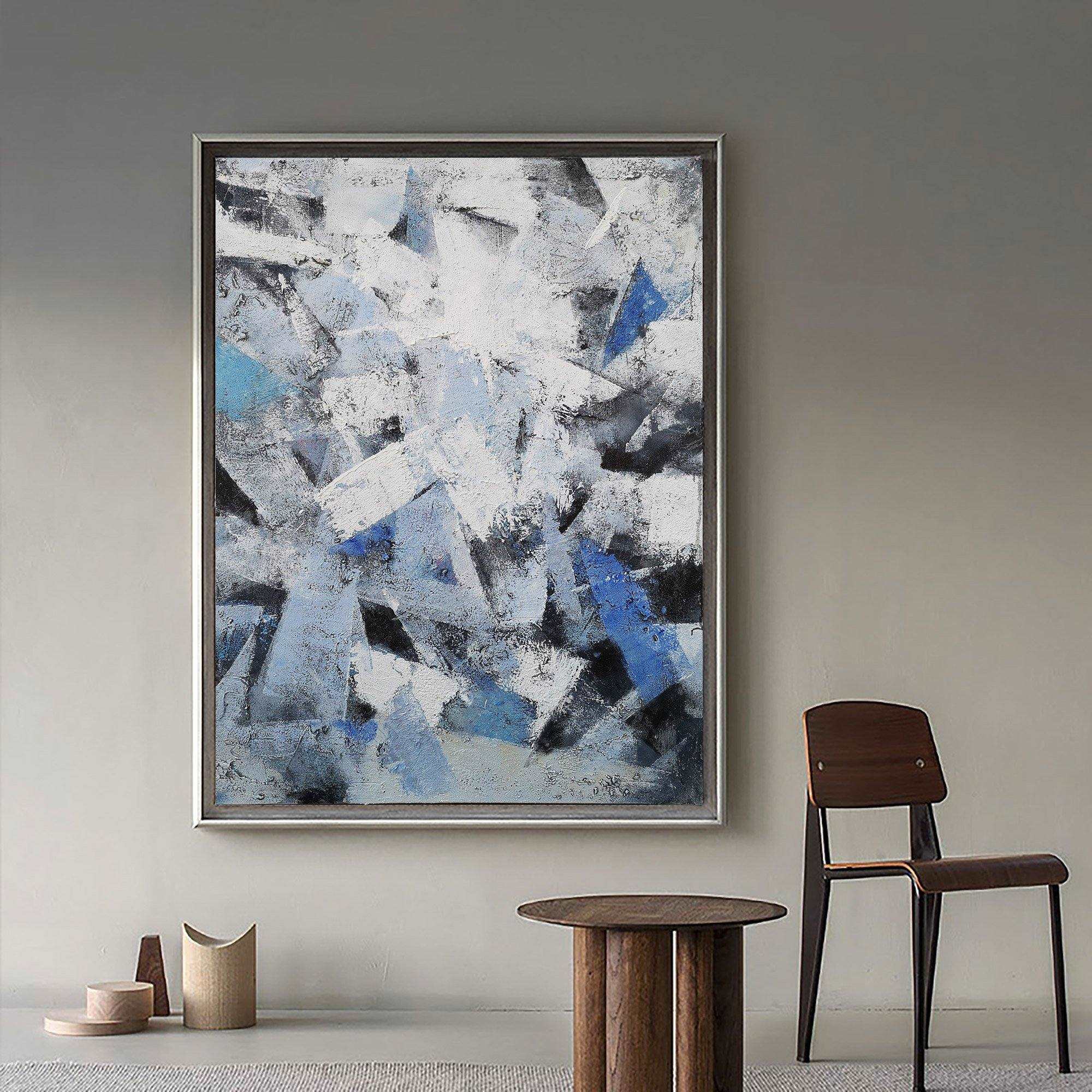 Blue Grey Geometric Abstract Painting