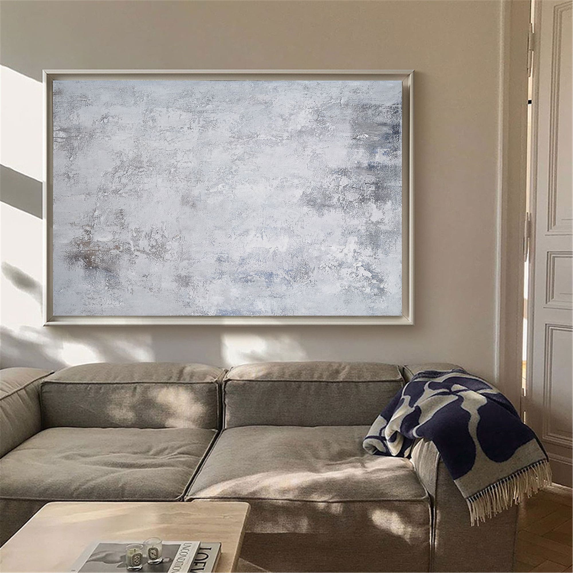 Grey‑Silver‑White Horizontal Abstract Faded Layered‑Tone Texture Artwork