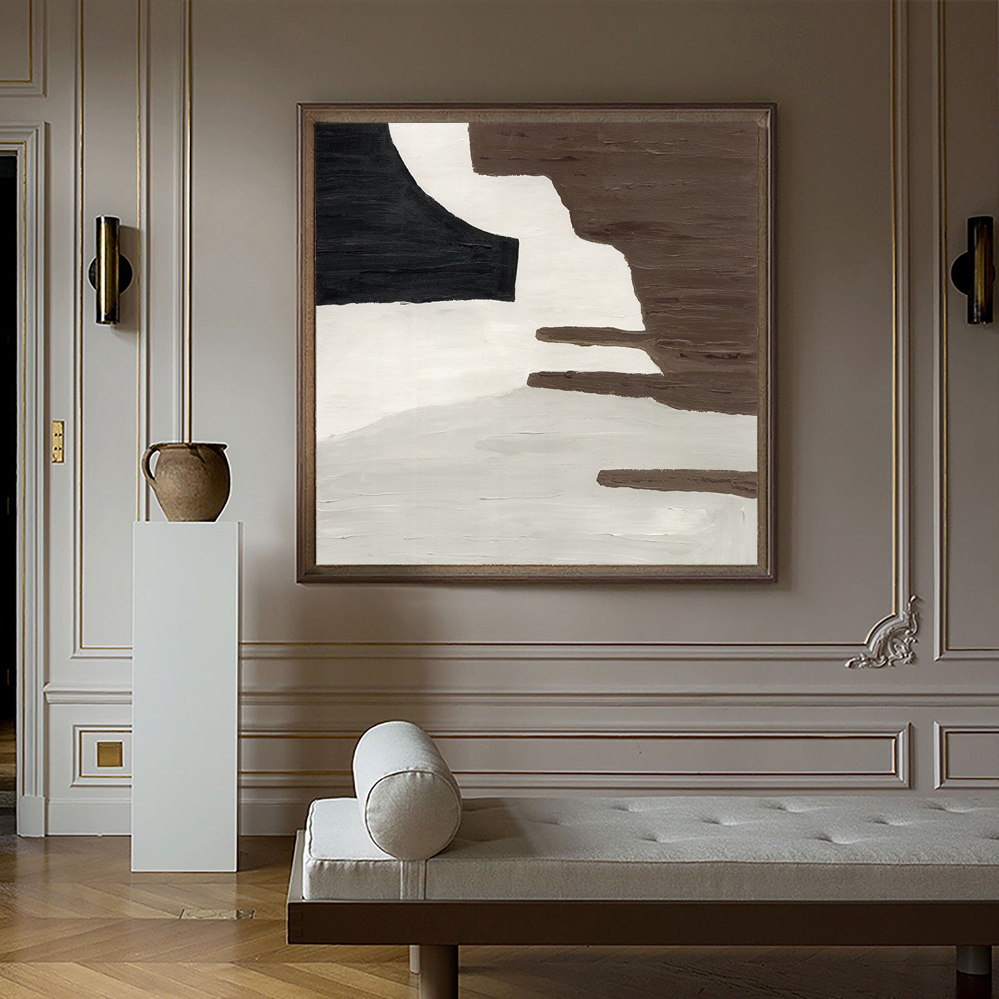 Abstract Brown Black Beige Wall Art Canvas