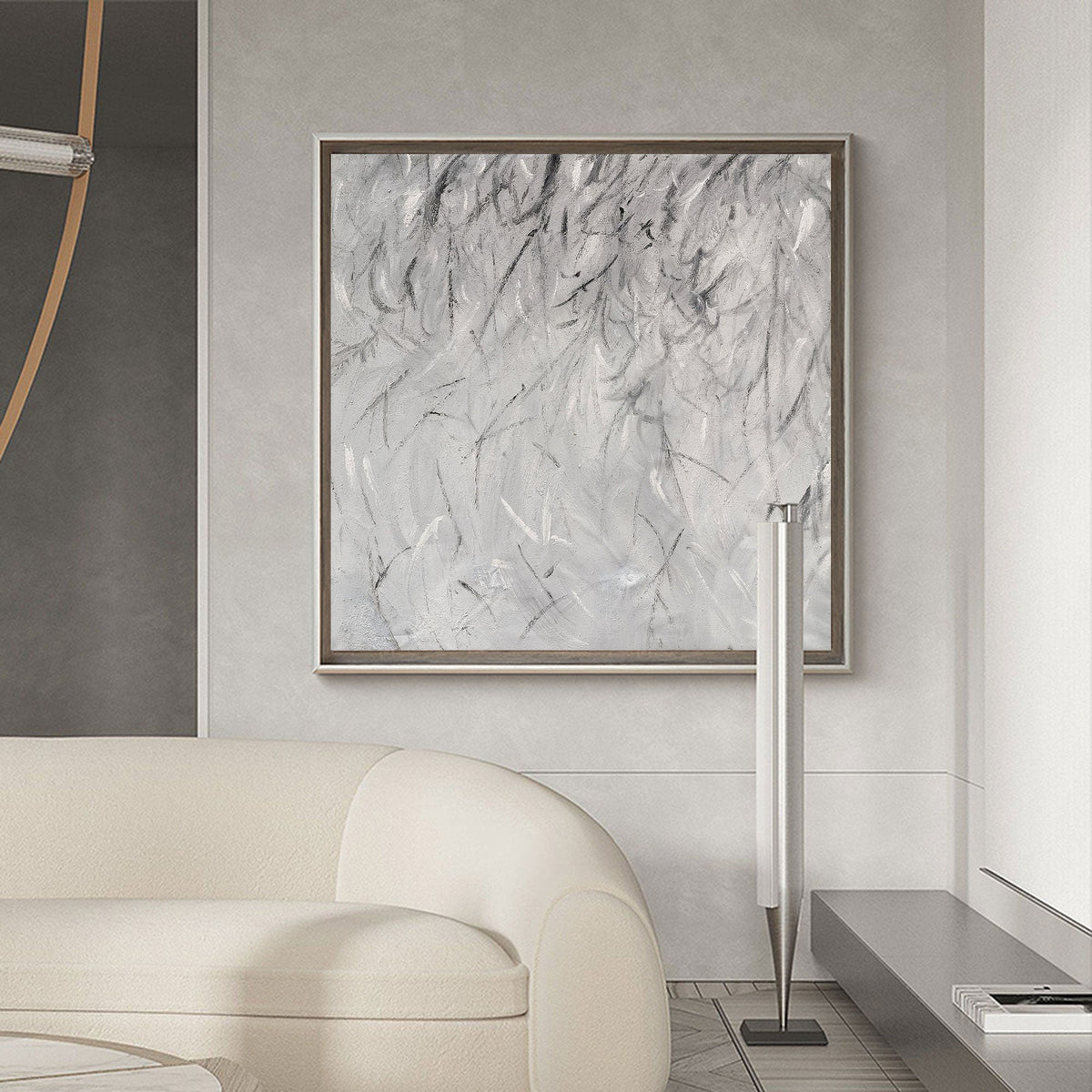 3D Textured Gray White Marble Inspired Abstract Oil Acrylic Linen Canvas Painting