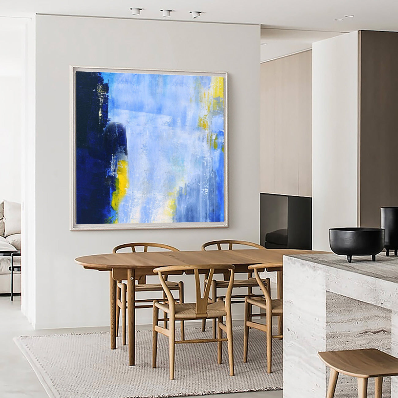 Blue Gold Abstract Canvas Wall Art