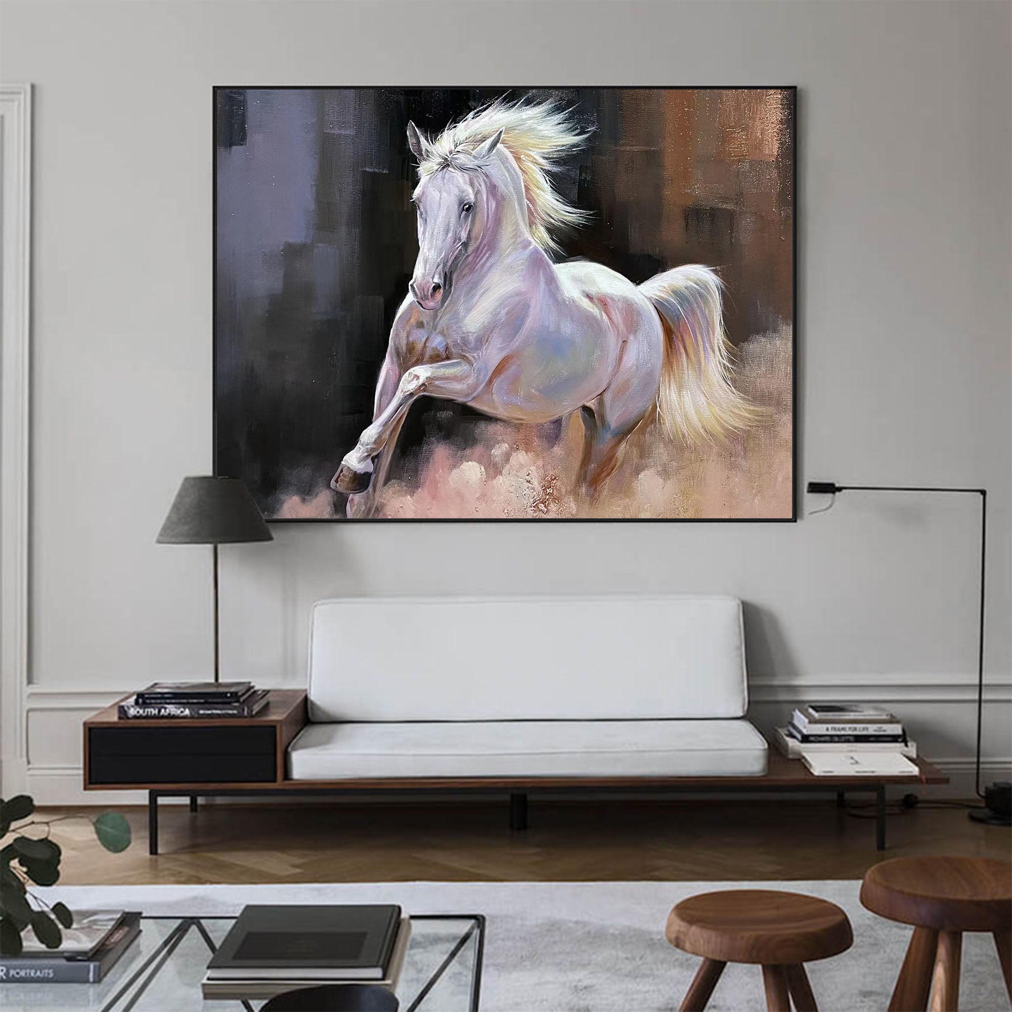 Textured Galloping Equine Animal Unstretched Linen Canvas Wall Art