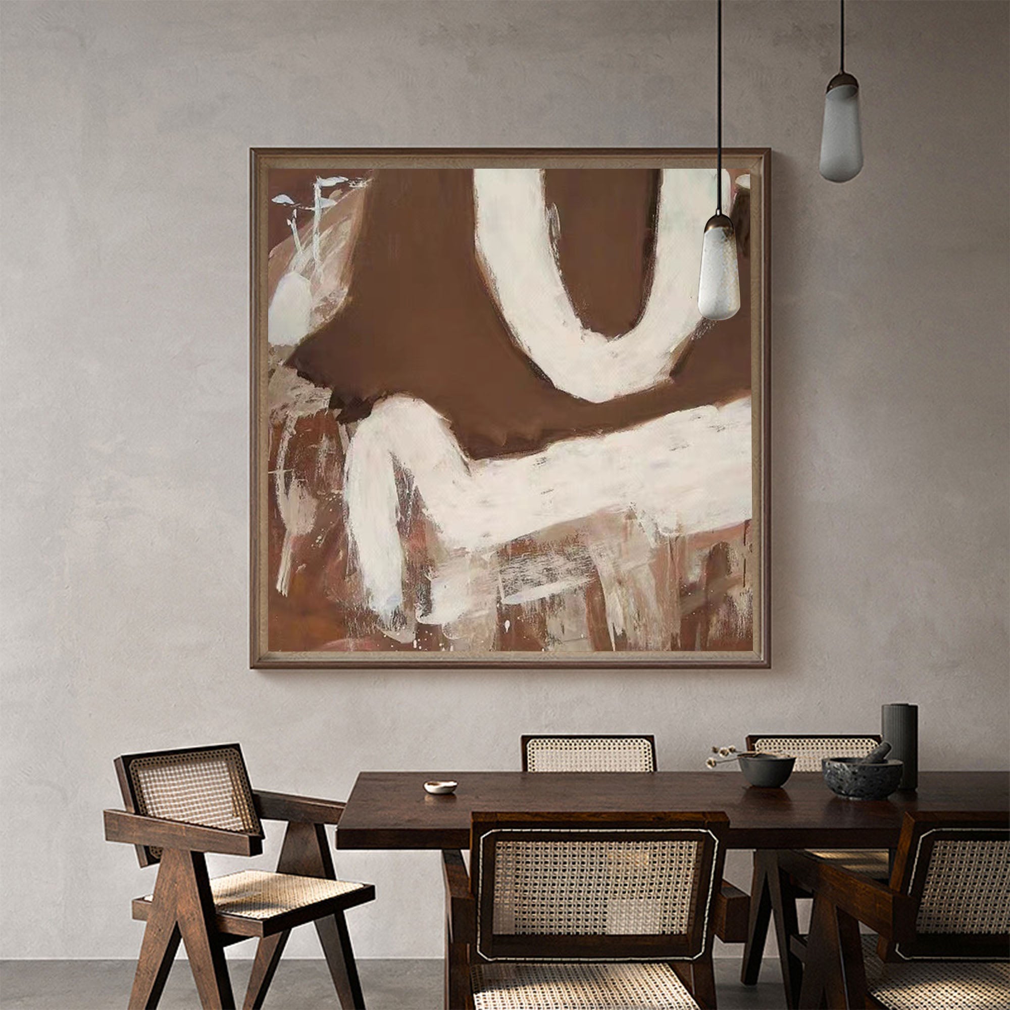 Wall Art Abstract Brown White Painting
