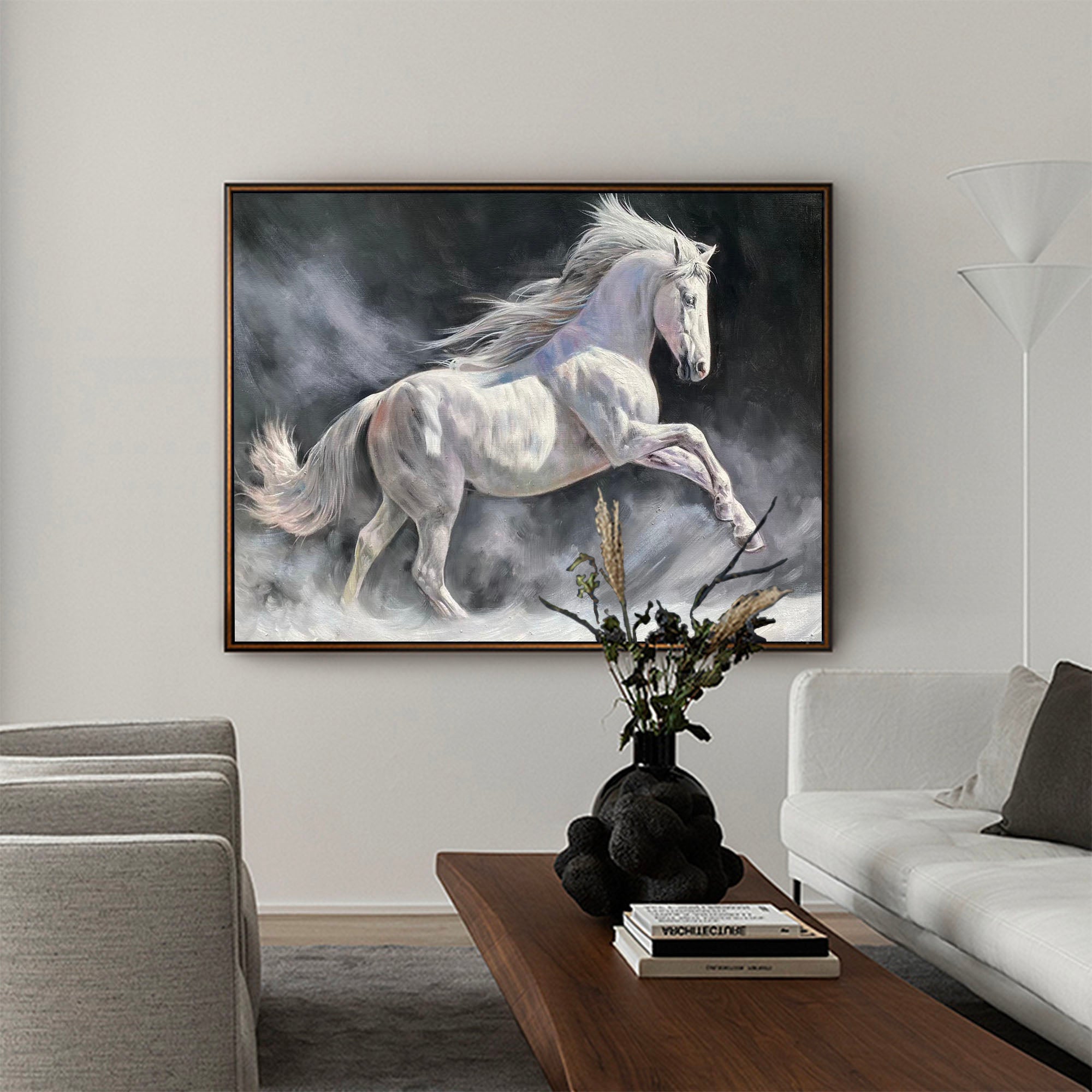 Smoky Dynamic Running Equine Animal Unstretched Linen Canvas Wall Art