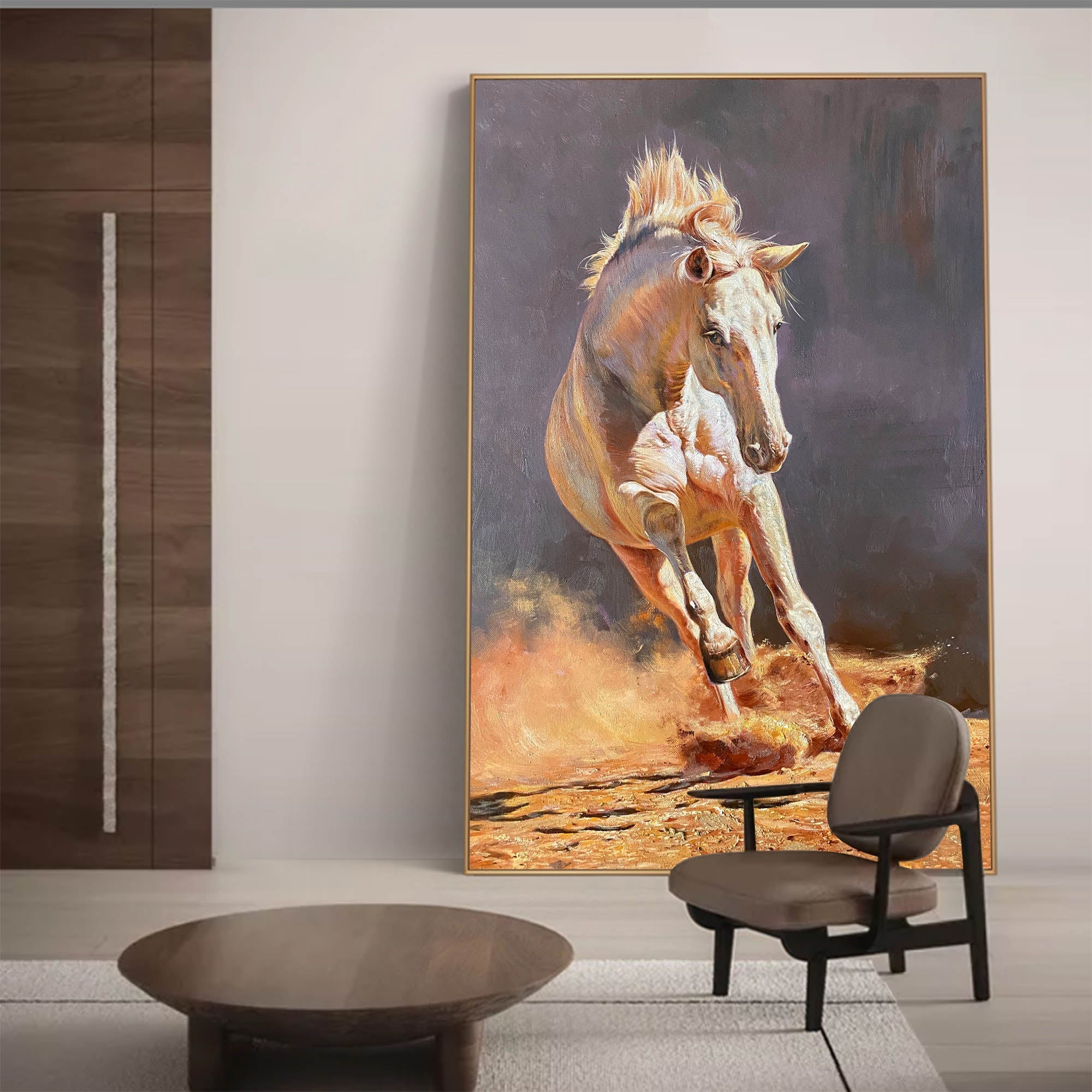 Orange‑Grey Vertical Galloping‑Horse Textured‑Brush Artwork