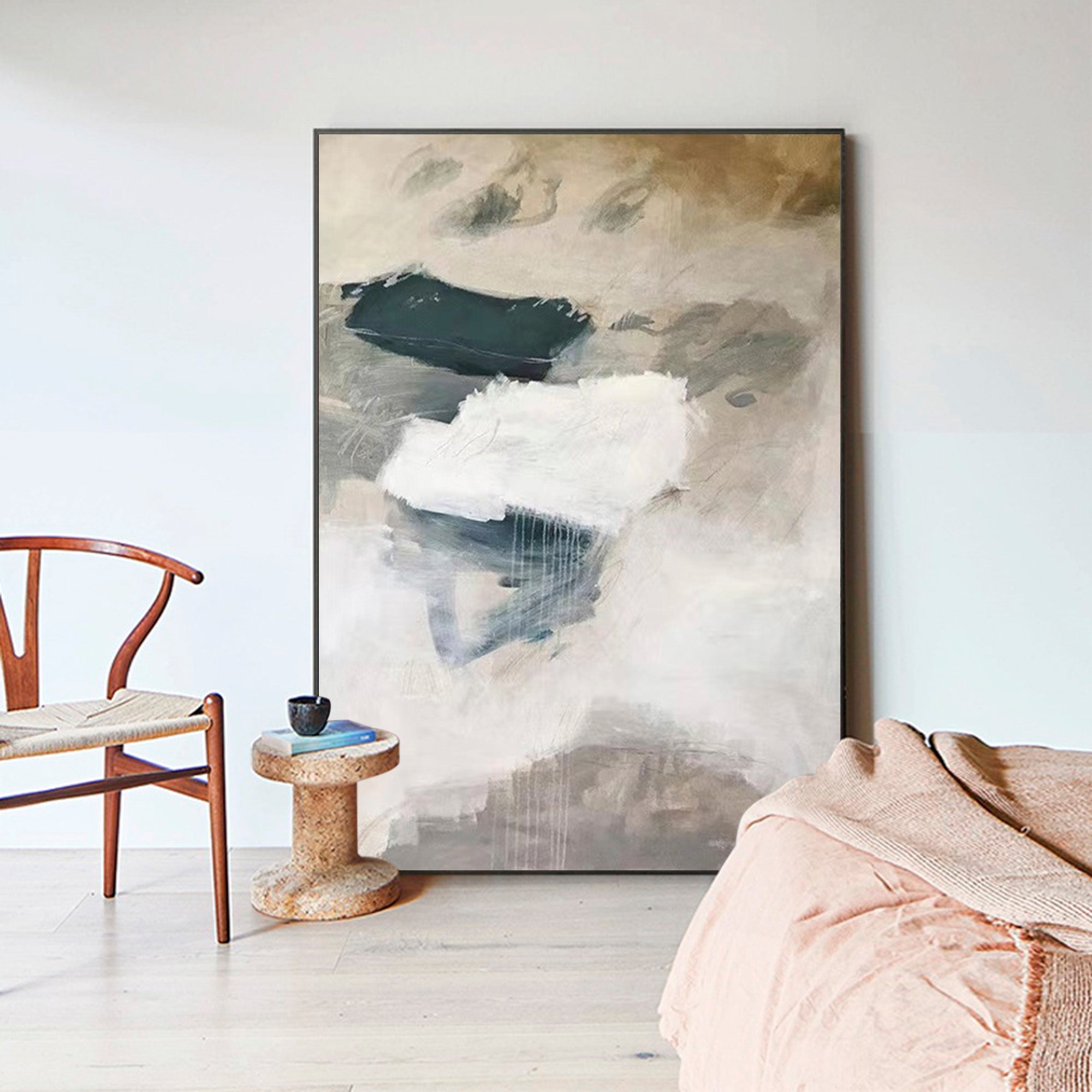 Moody Blue Gray Abstract Coastal Landscape Wall Art